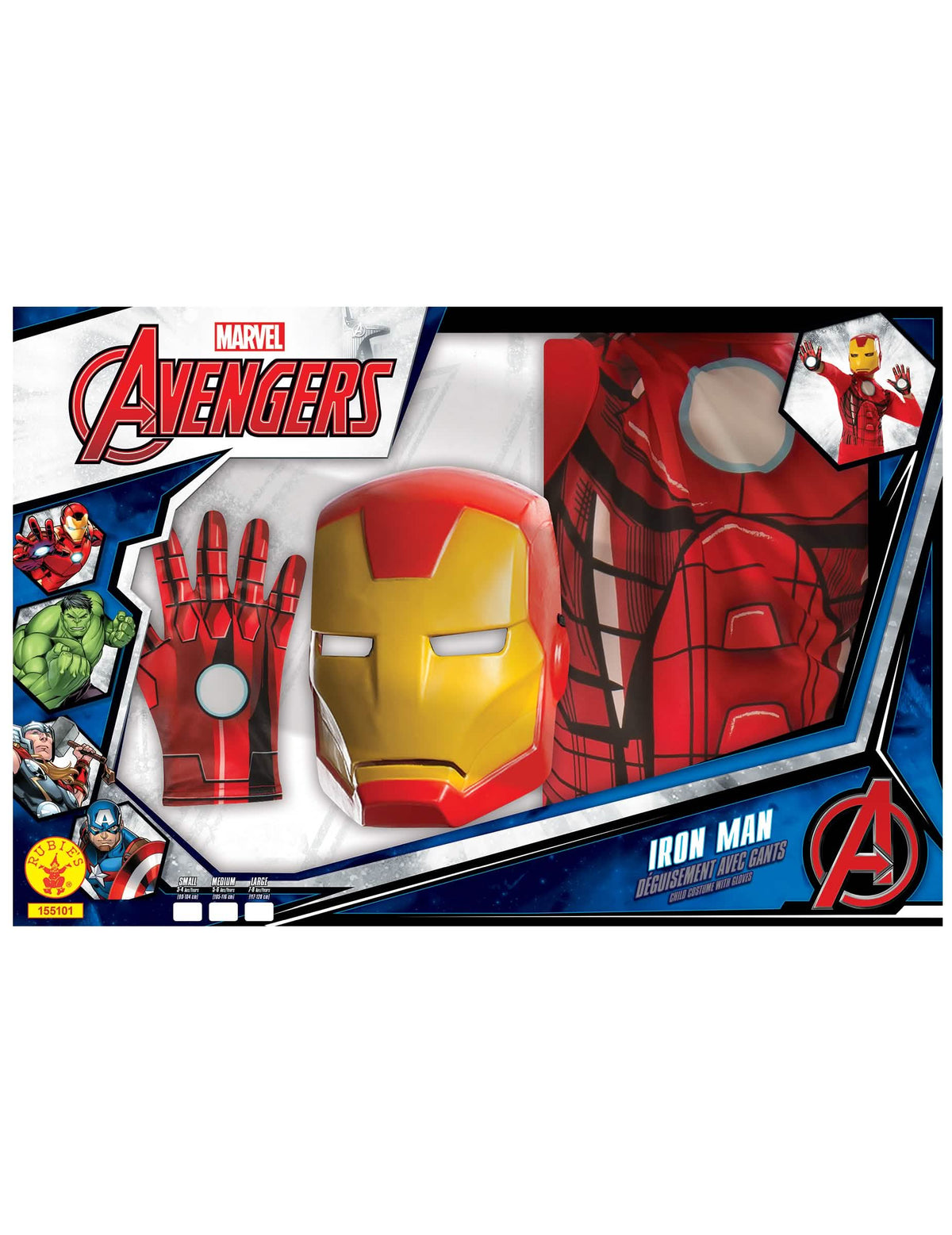 Vedere a ambalajului cutiei clasice Iron Man pentru băiat