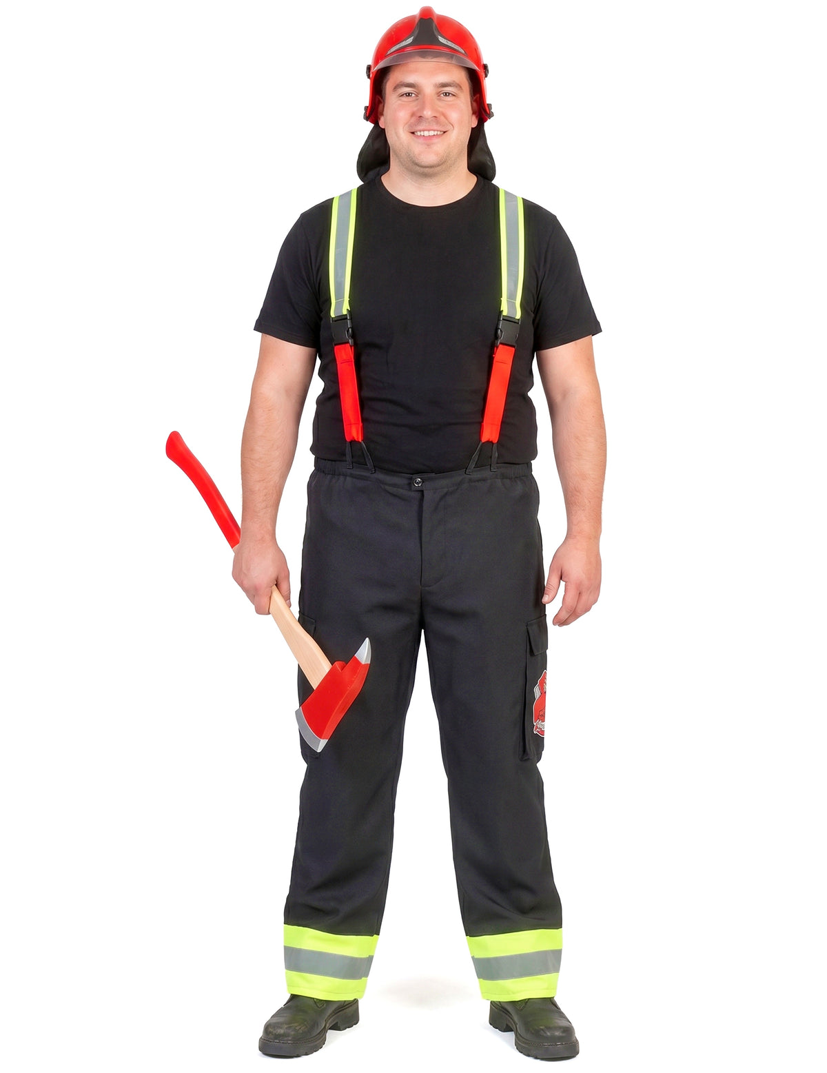 Pantaloni bărbătești negri de pompier cu bretele
