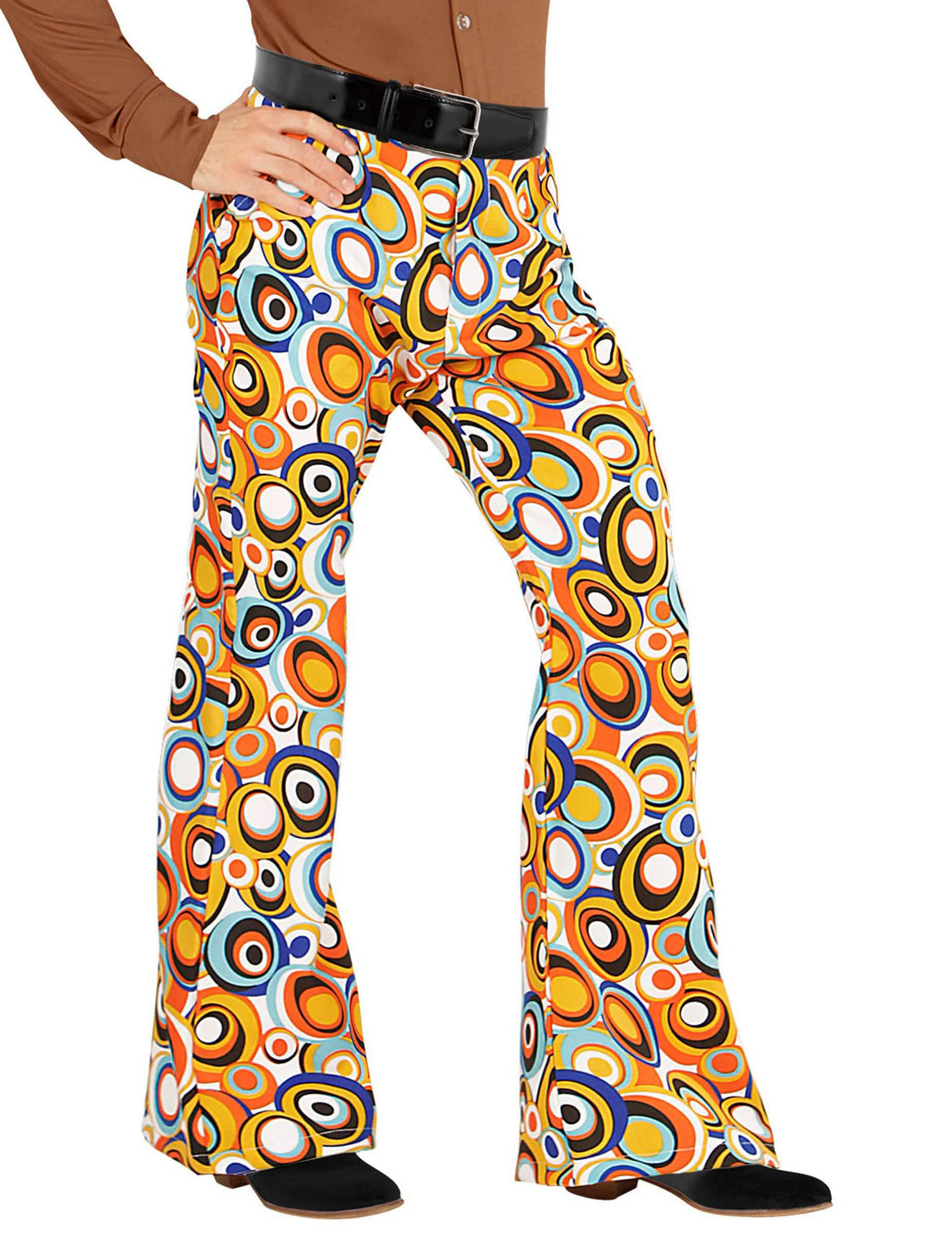 Pantaloni groovy bubbles din anii 70 pentru bărbat multicolor cu motive cercuri