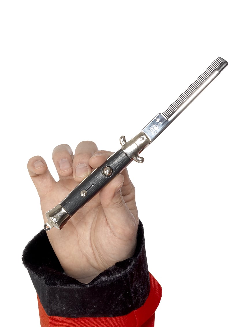 Pieptene din anii '50 pentru adult, negru și argintiu, stil cuțit automat