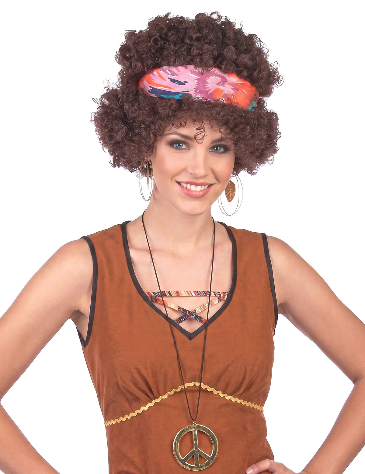 Brunetă hippie afro hippie peruca - 130 g