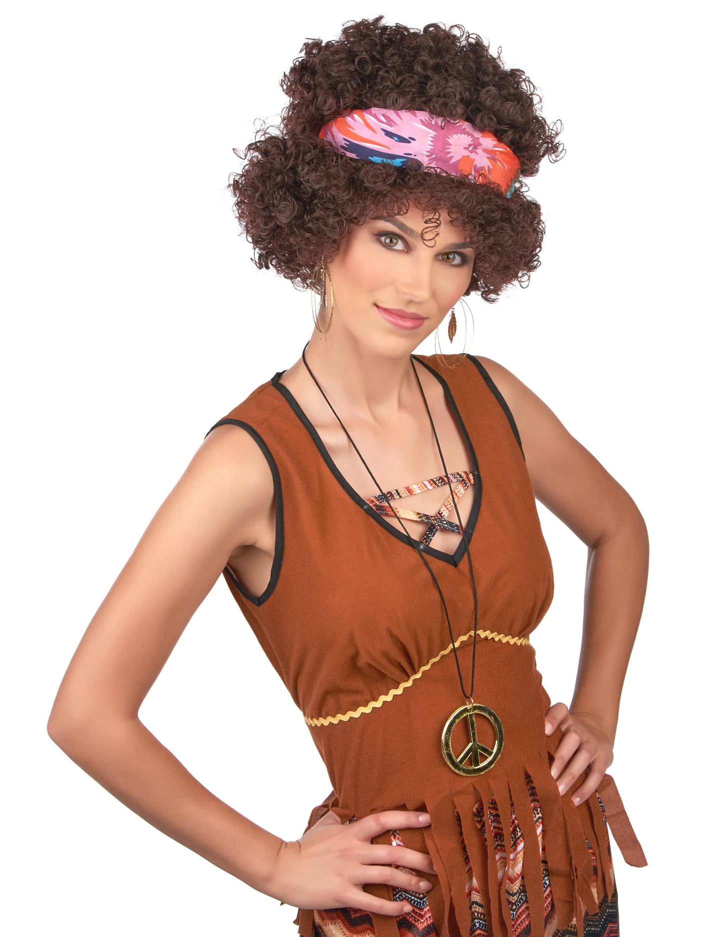 Brunetă hippie afro hippie peruca - 130 g
