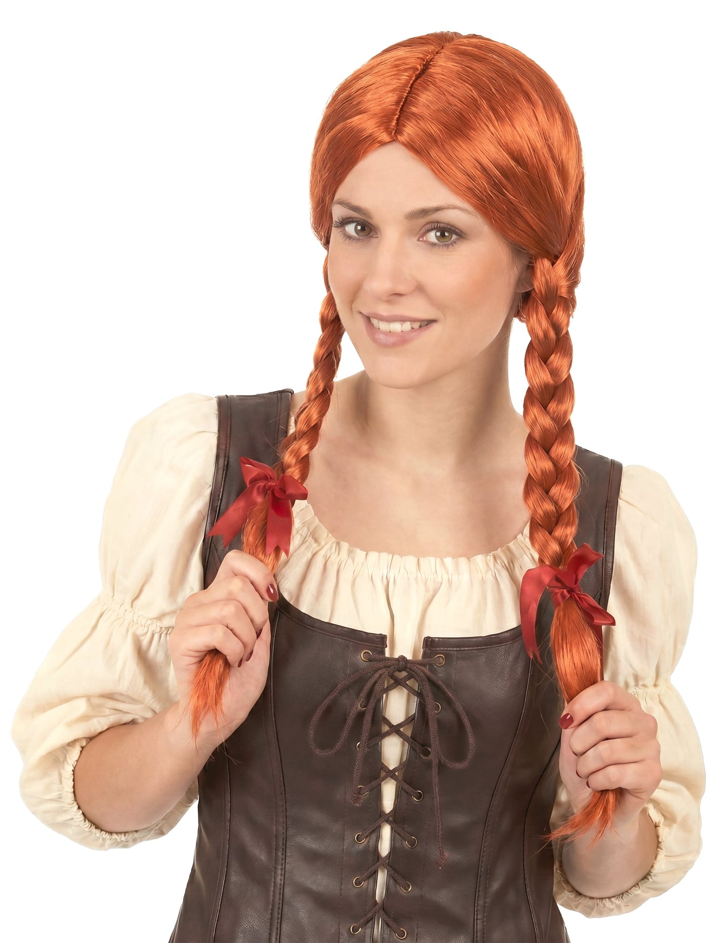 Perruque rousse avec tresses femme