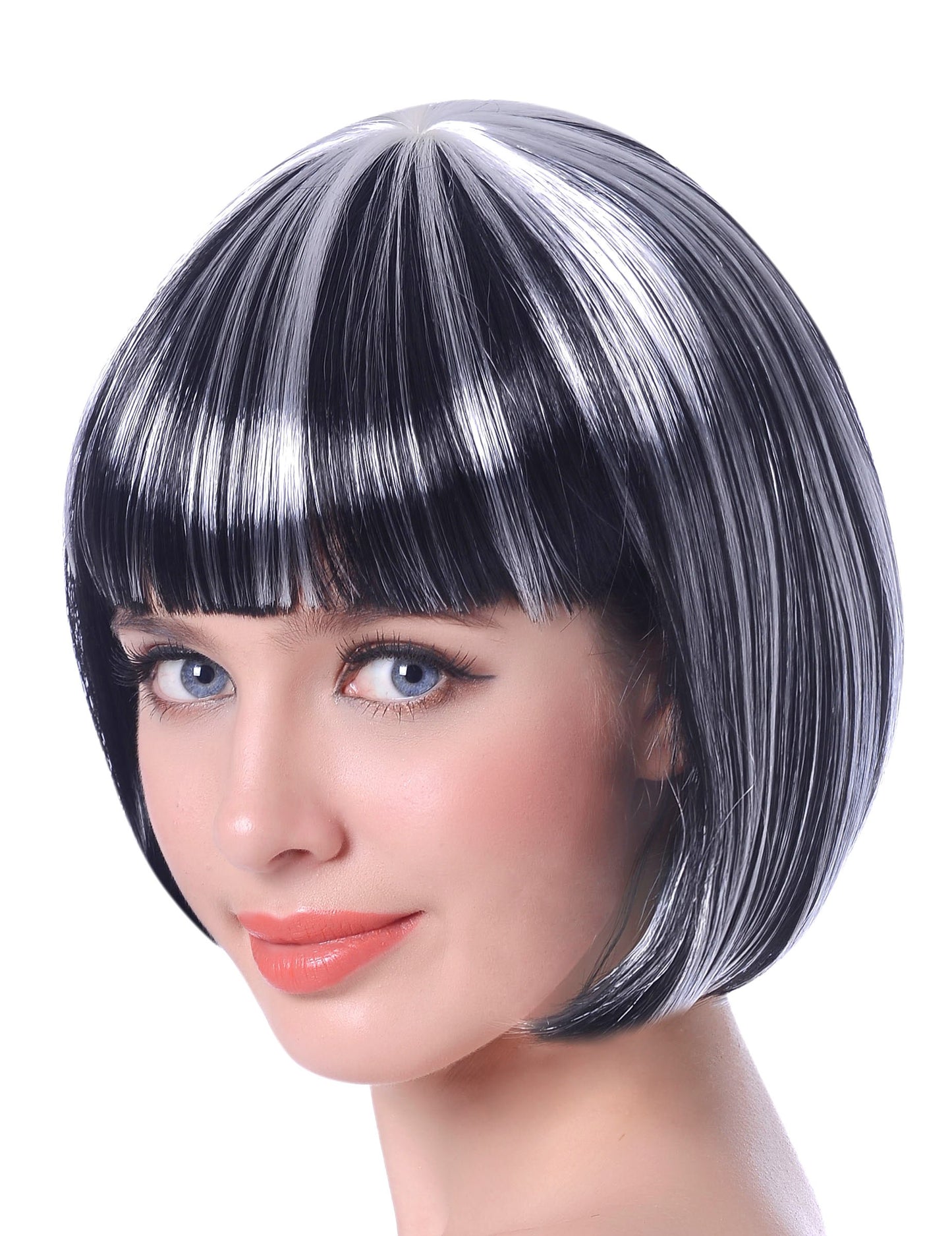 Peruca pătrată scurtă, mixtă alb -negru