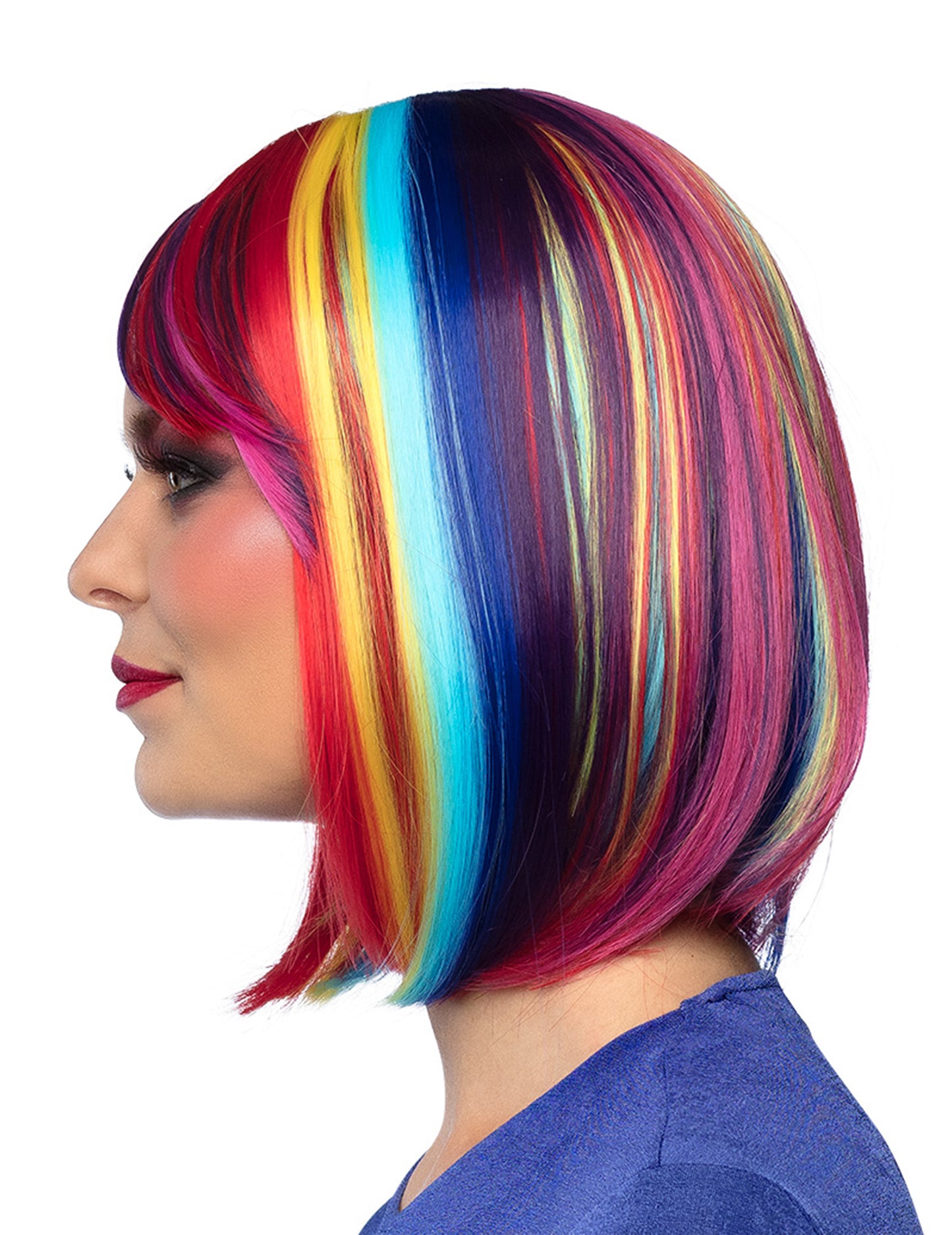 Peruca pătrată lungă cu fitiluri multicolore