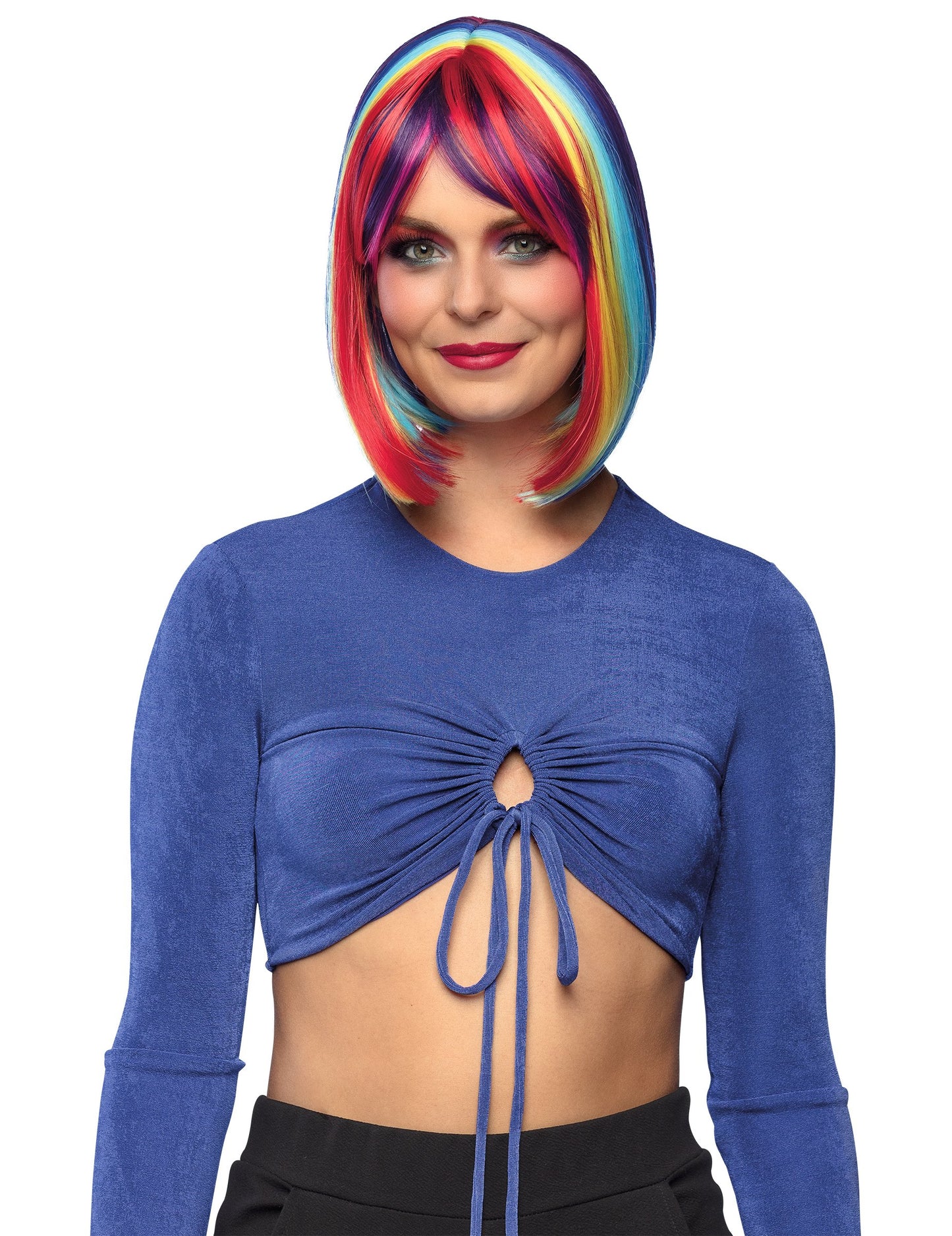 Peruca pătrată lungă cu fitiluri multicolore