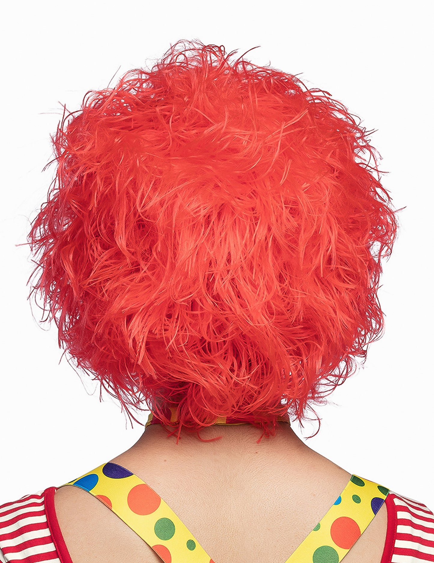 Femeie cu perucă de clovn roșu colorat