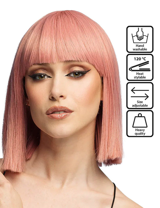 Perucă coafabilă pătrată roz pastel lux pentru femei