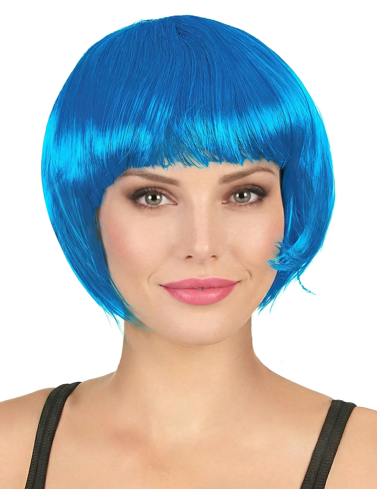 Perucă scurtă albastru aqua pentru femeie cu breton