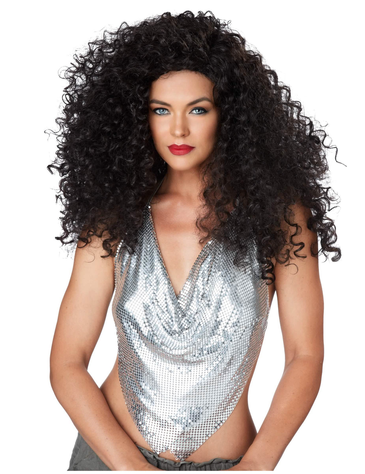 Perucă diva disco pentru femeie neagră voluminoasă și crețată