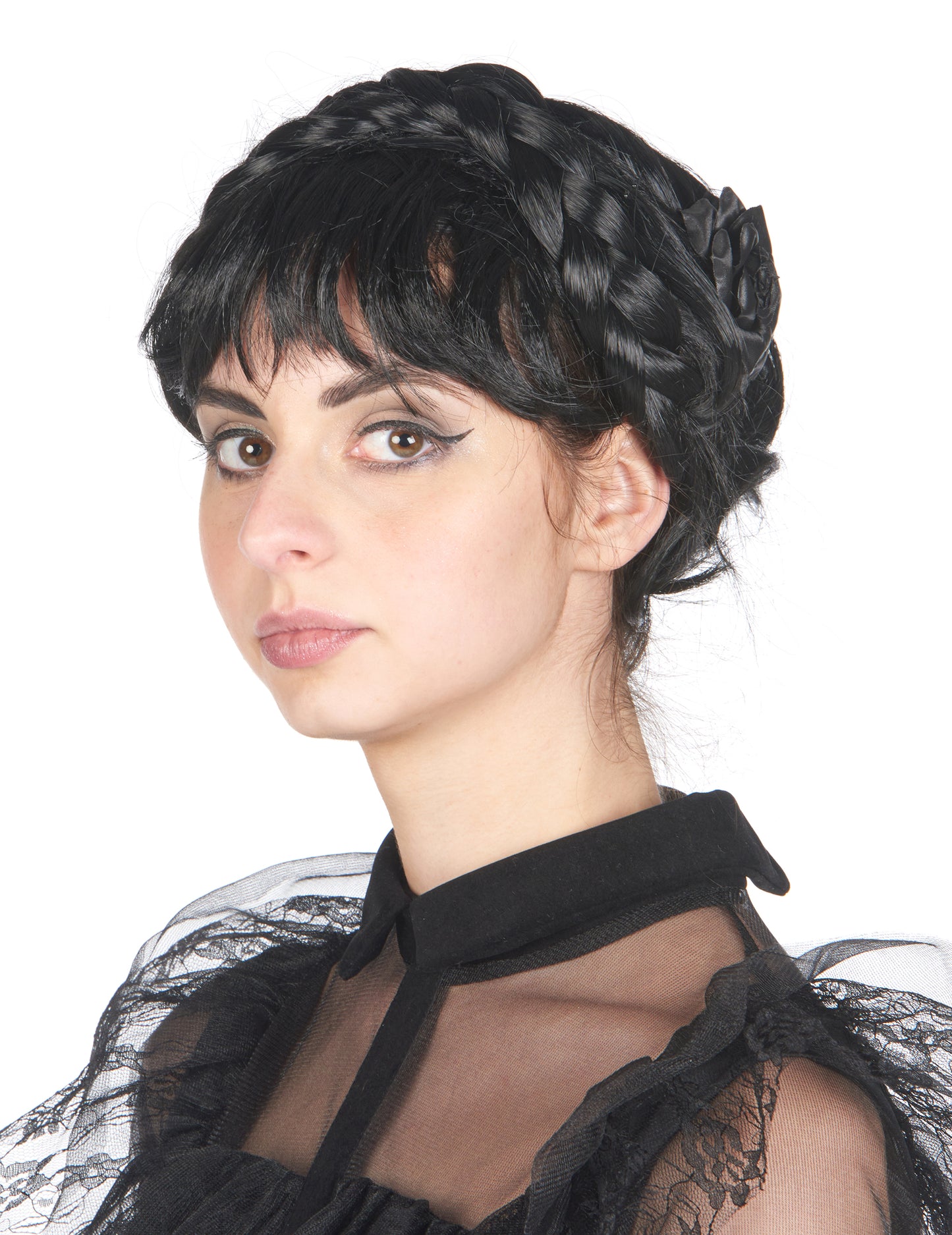 Perucă gotică cu împletitură neagră pentru adulți