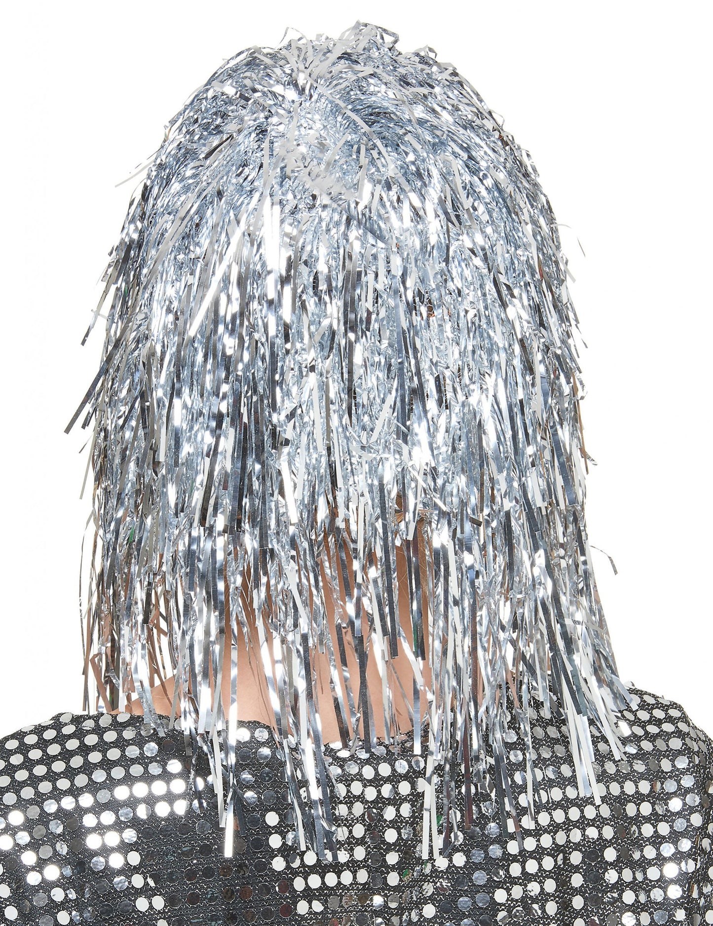 Peruca de metal argintiu cu breton pentru adulți