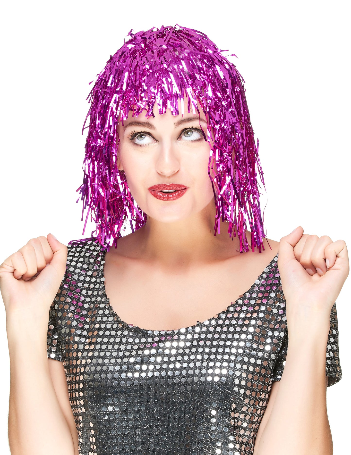 Peruca metalică pentru adulți fuchsia