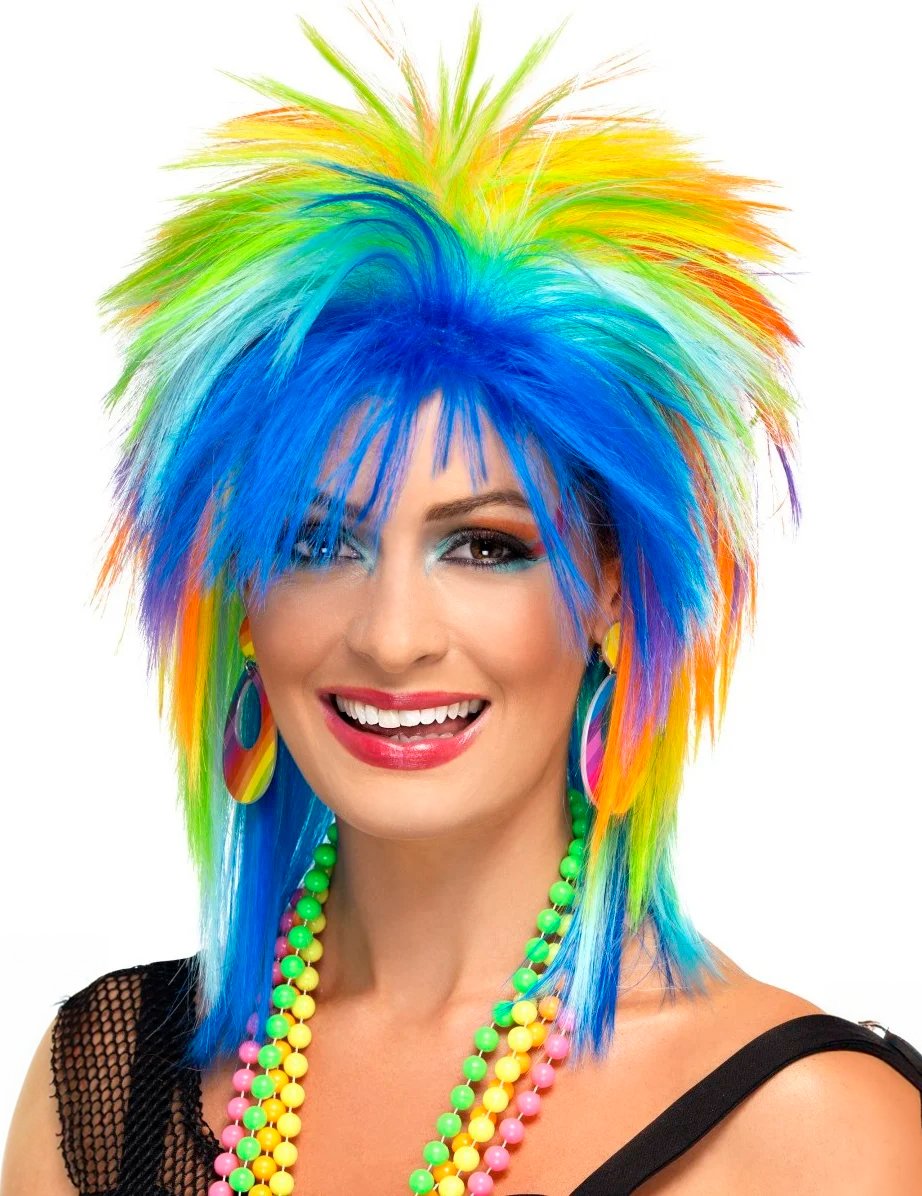 Peruca femeilor multicolore din anii 80