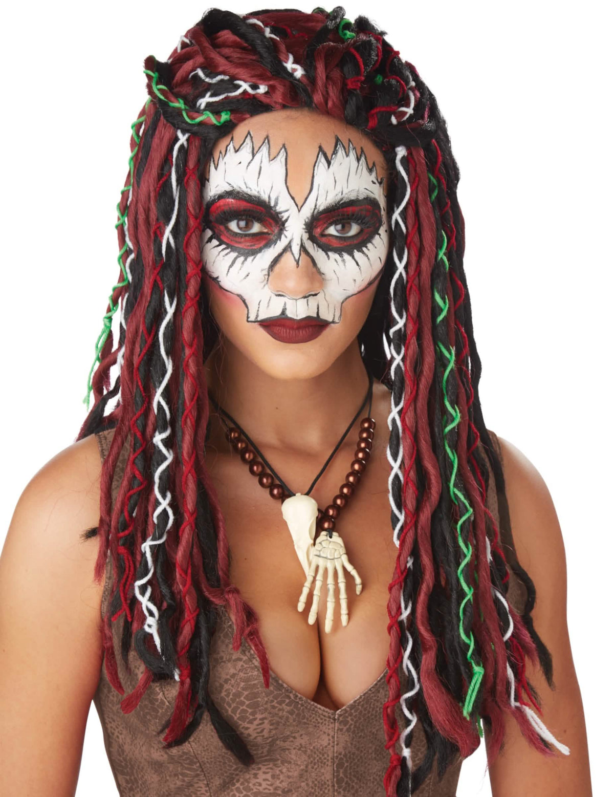 Perucă de preoteasă voodoo pentru femeie neagră și roșu cu dreadlocks