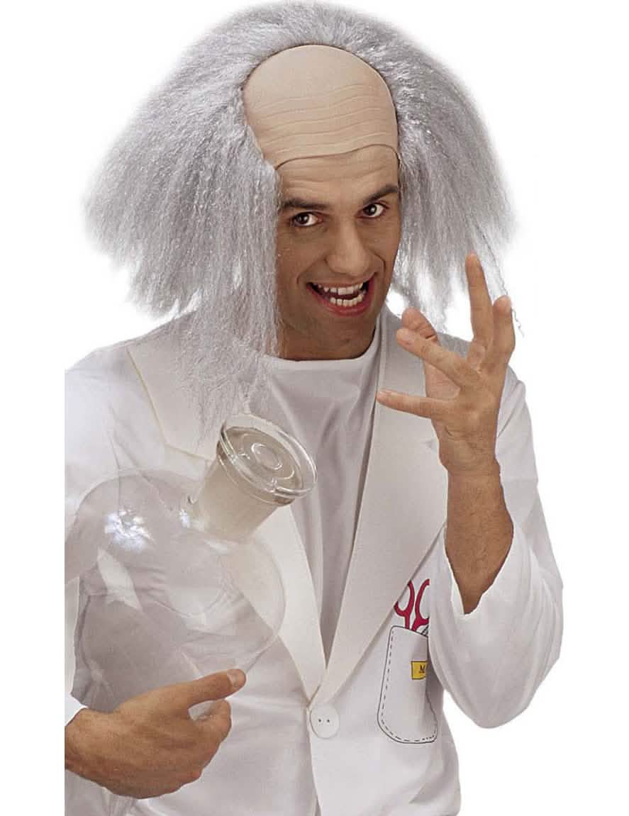 Perucă profesor nebun pentru adult gri ciufulit cu craniu chel