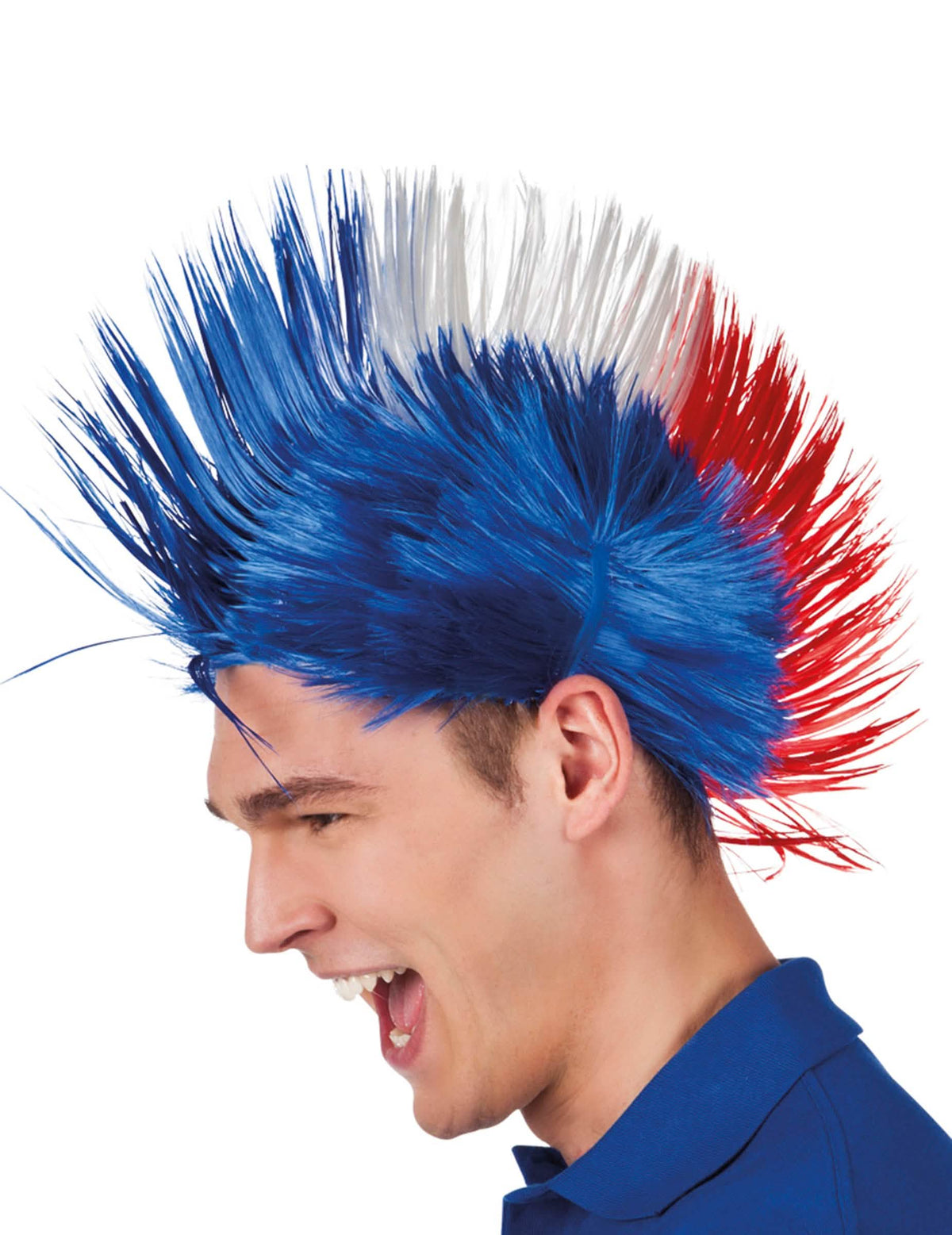 Perucă punk franța pentru bărbat albastru alb roșu