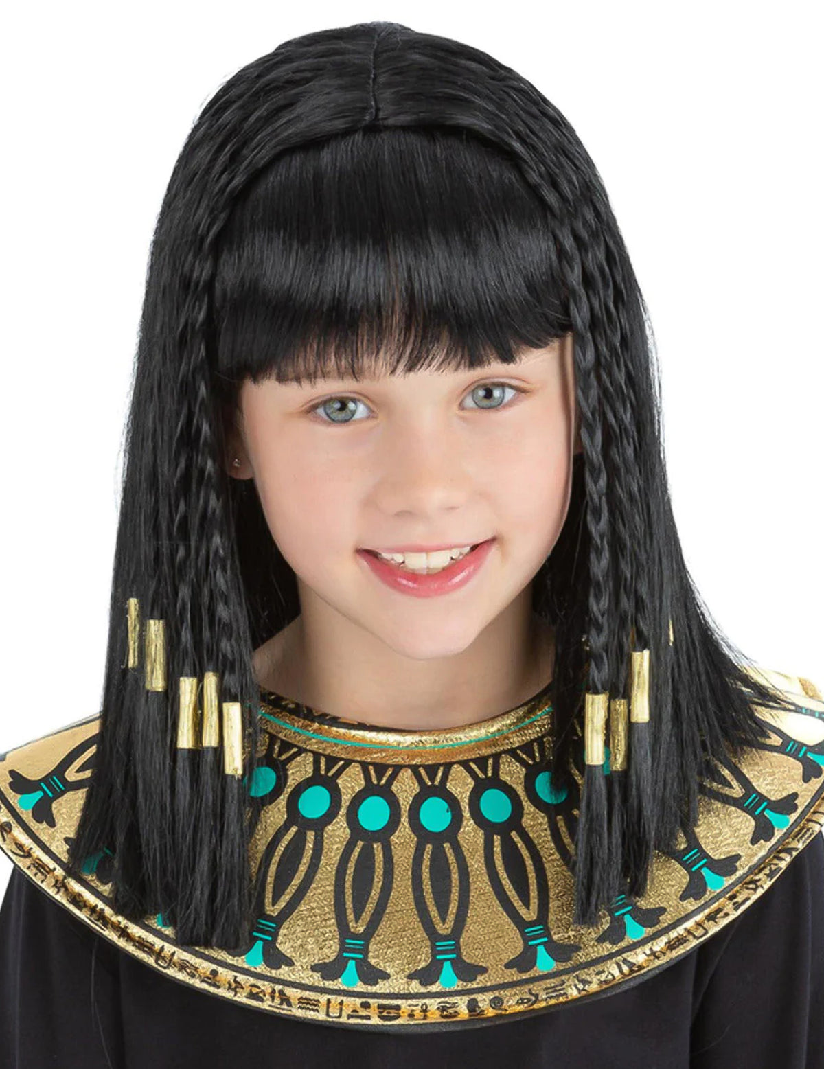 Perruque de reine égyptienne pour enfant noire avec tresses et perles dorées