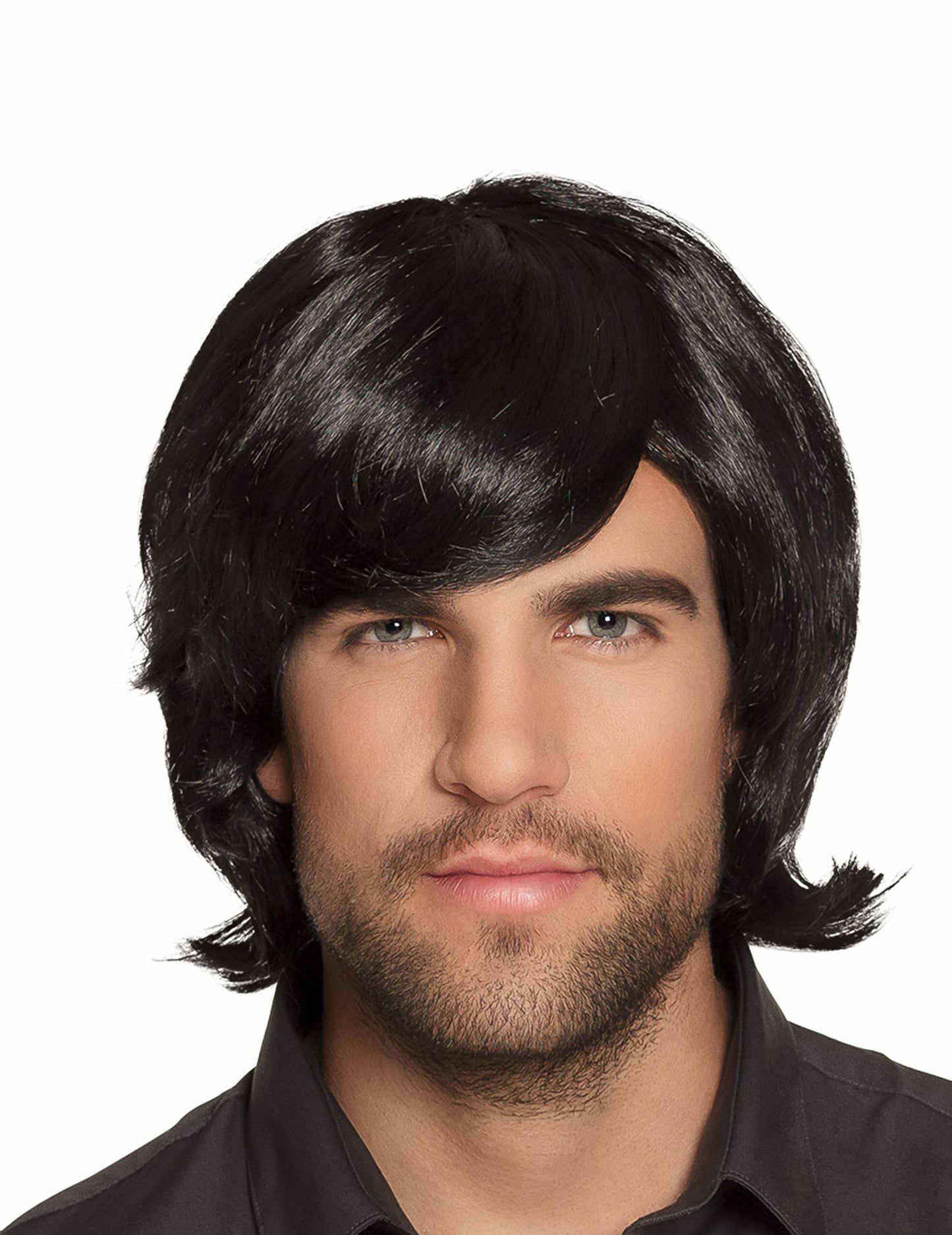 Perruque retro pour homme noire avec frange
