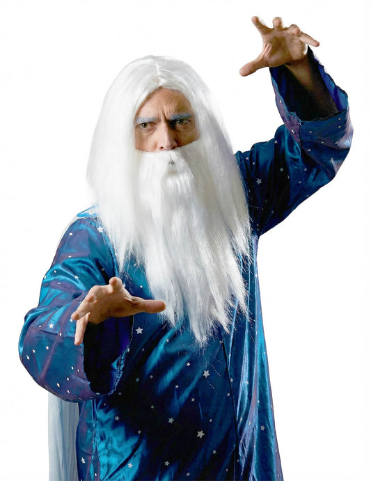 Gros plan de la perruque avec barbe de sorcier