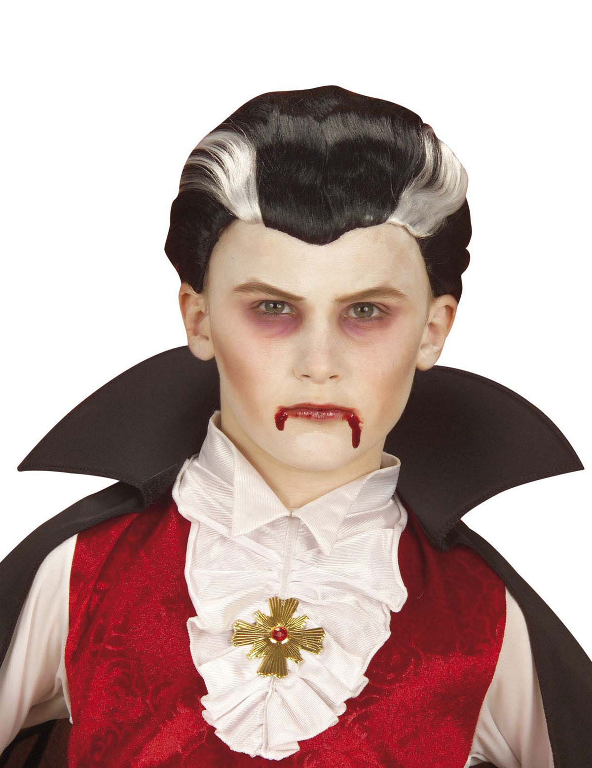 Perruque de vampire pour enfant bicolore noir et blanc