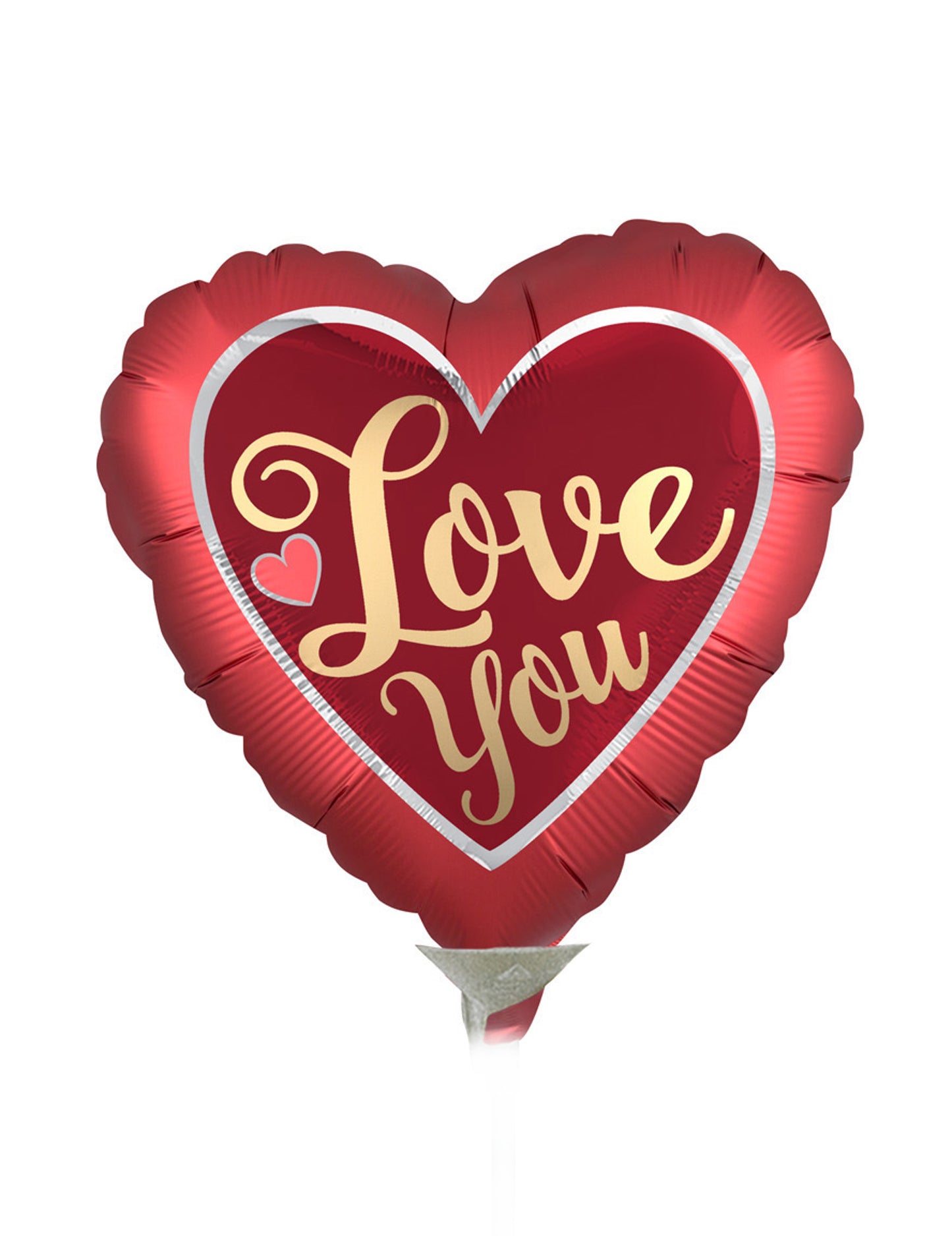 Balon mic din folie în formă de inimă și pe care este inscripționat cuvântul „te iubesc”. cm roșu și auriu
