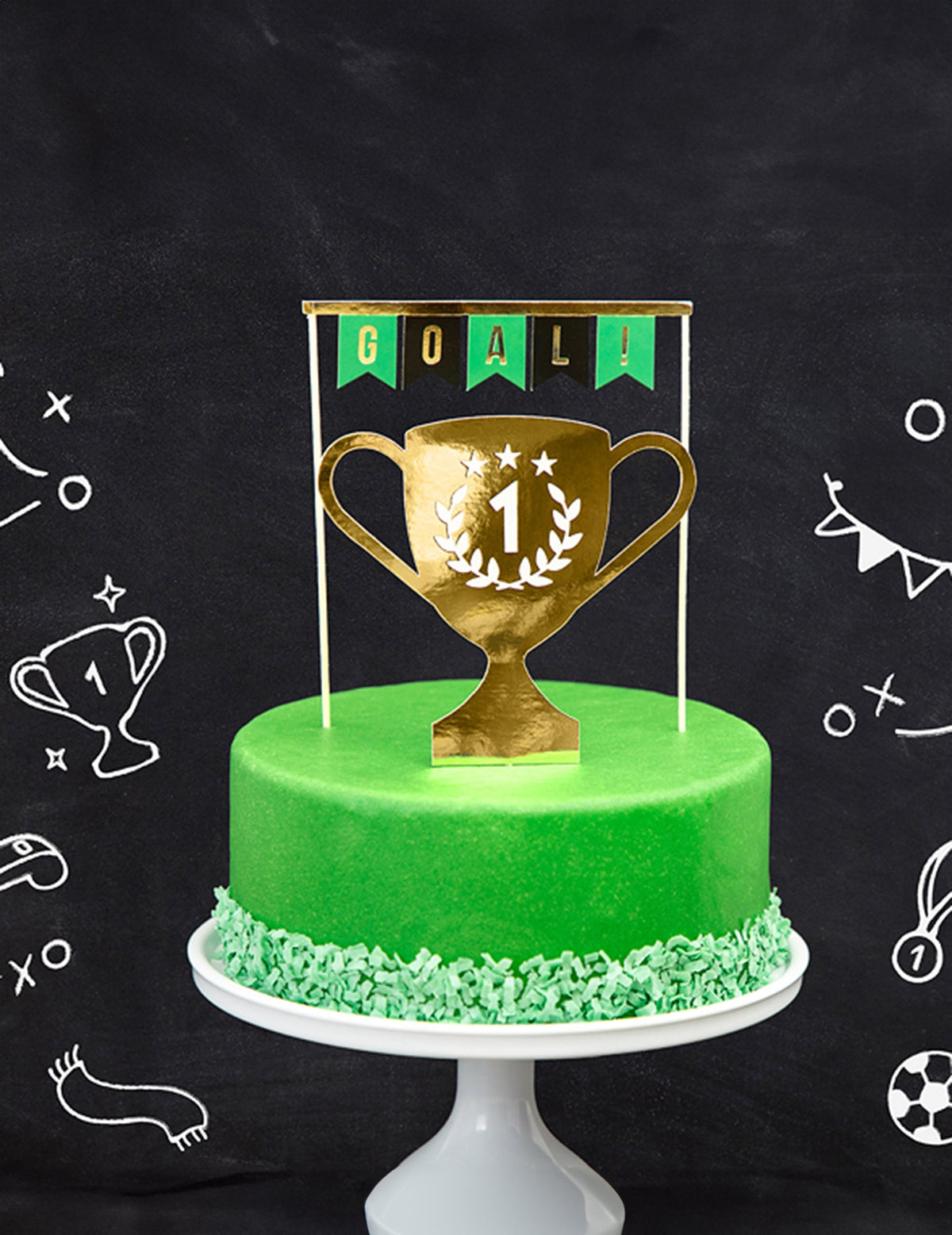 Mise en situation sur un gâteau des pics à gâteaux champion de foot