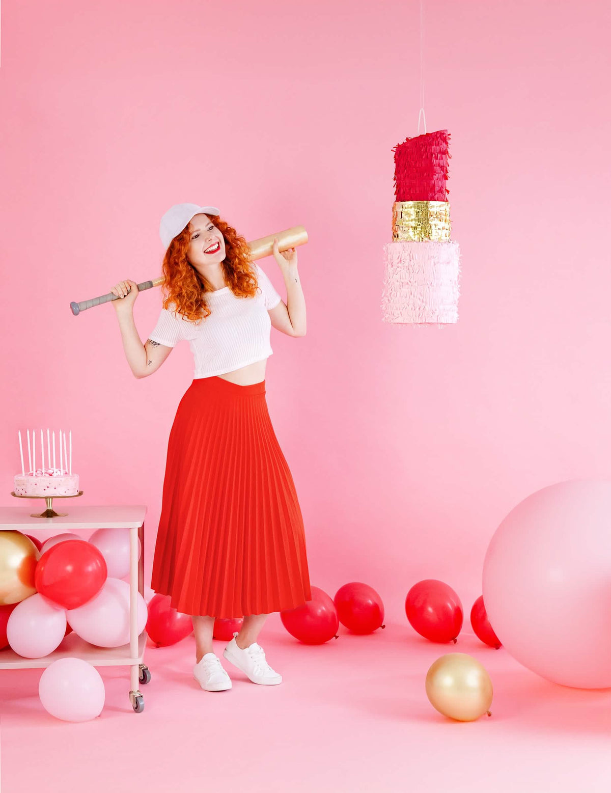 Piñata ruj de buze pentru adult roșu roz și aurie