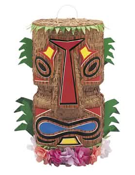 Piñata Tiki tropics marron avec fleurs et feuilles tropicales colorées