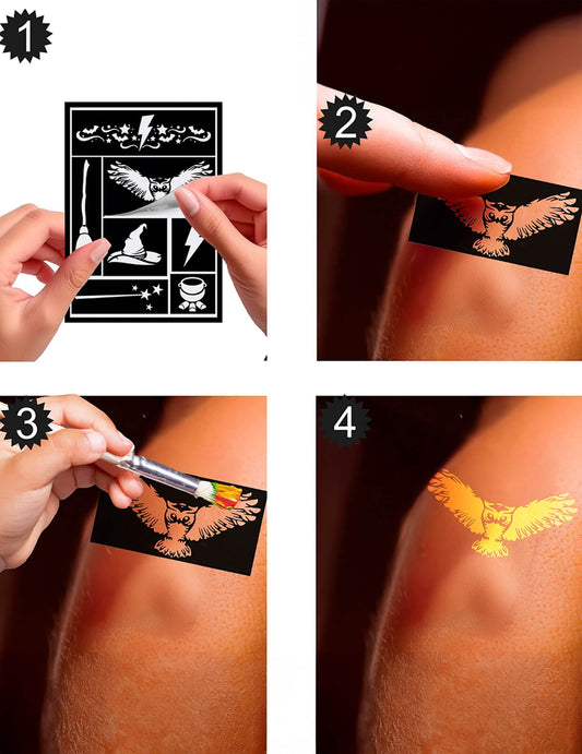 Étapes d'utilisation des pochoirs de maquillage apprenti sorcier