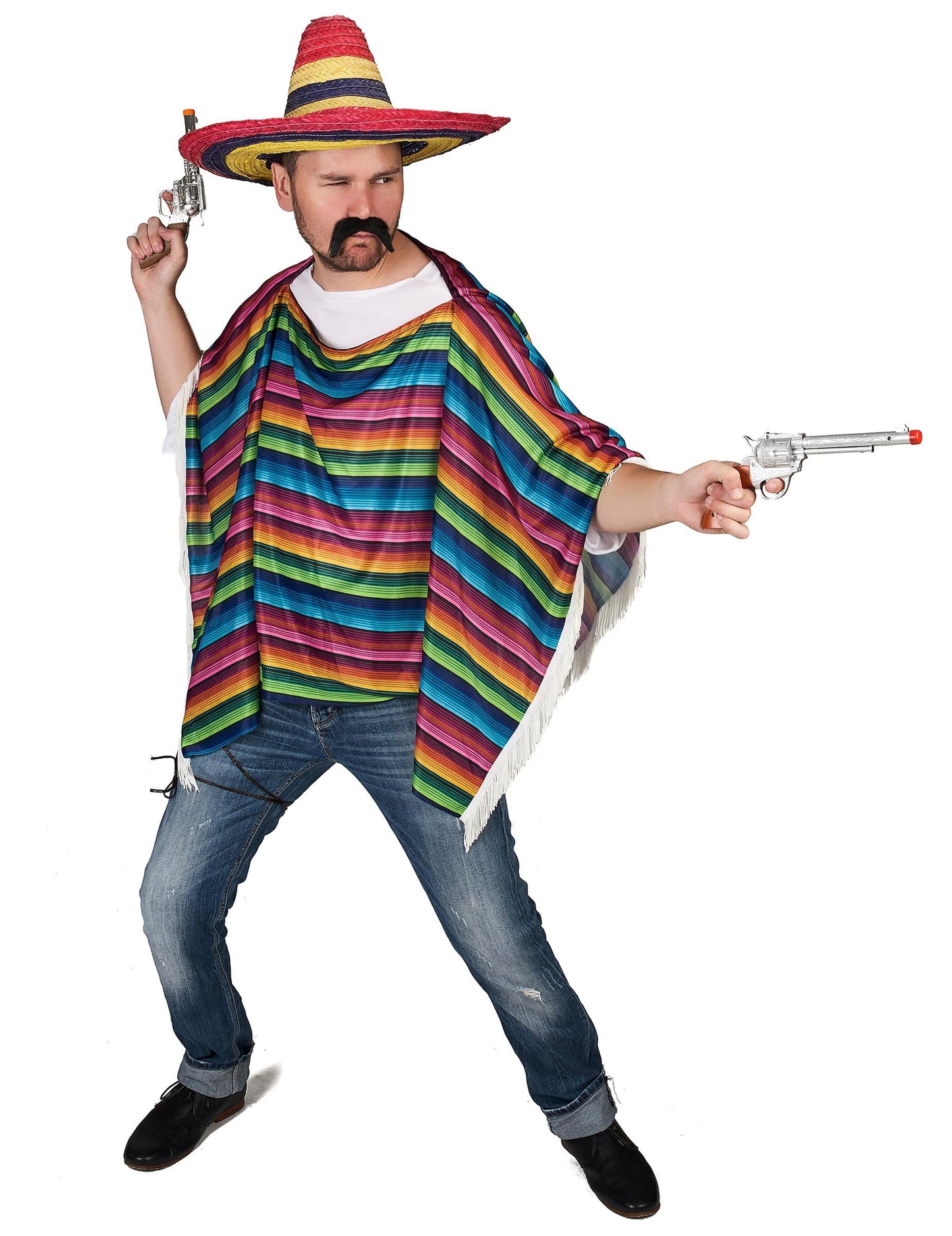 Poncho mexican multicolorat cu franjuri pentru adulți