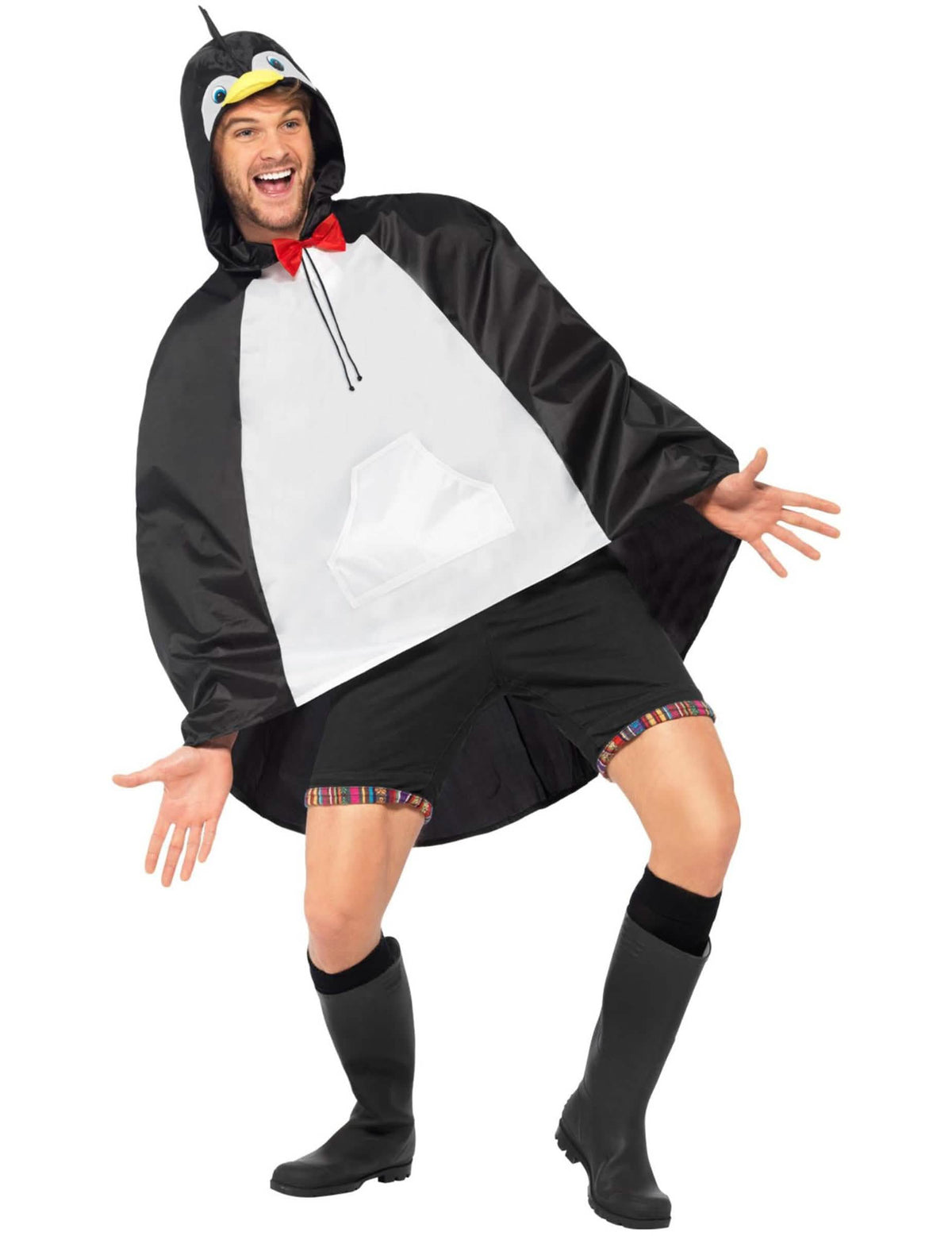 Prezentare a poncho-ului cu pinguini pentru adult
