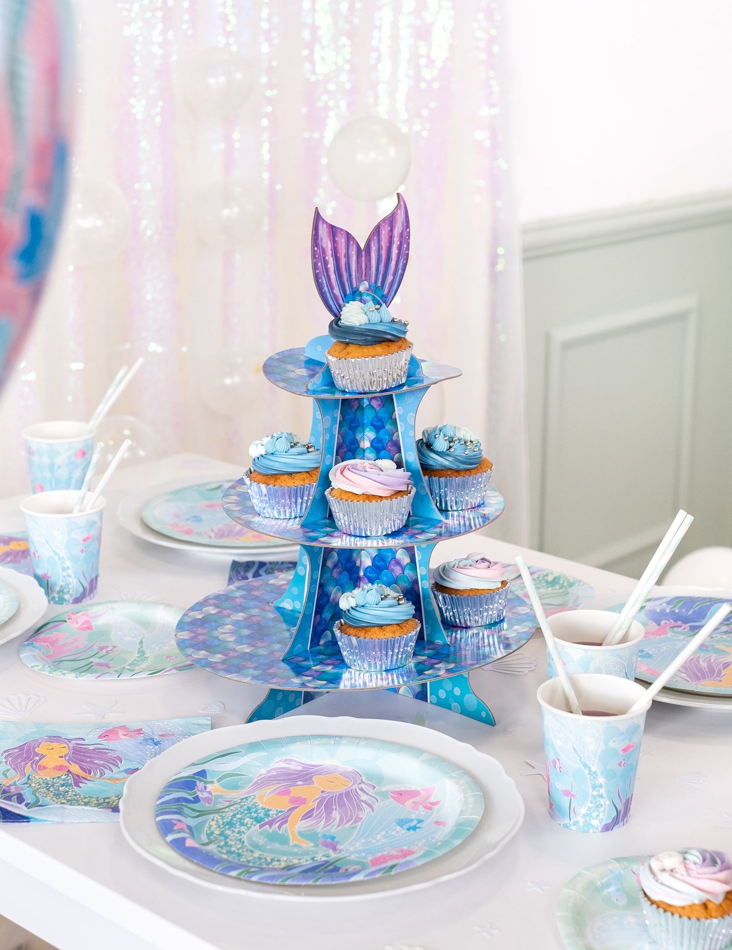 Cupcake Afișare Sirenă Purple Blue 40 cm