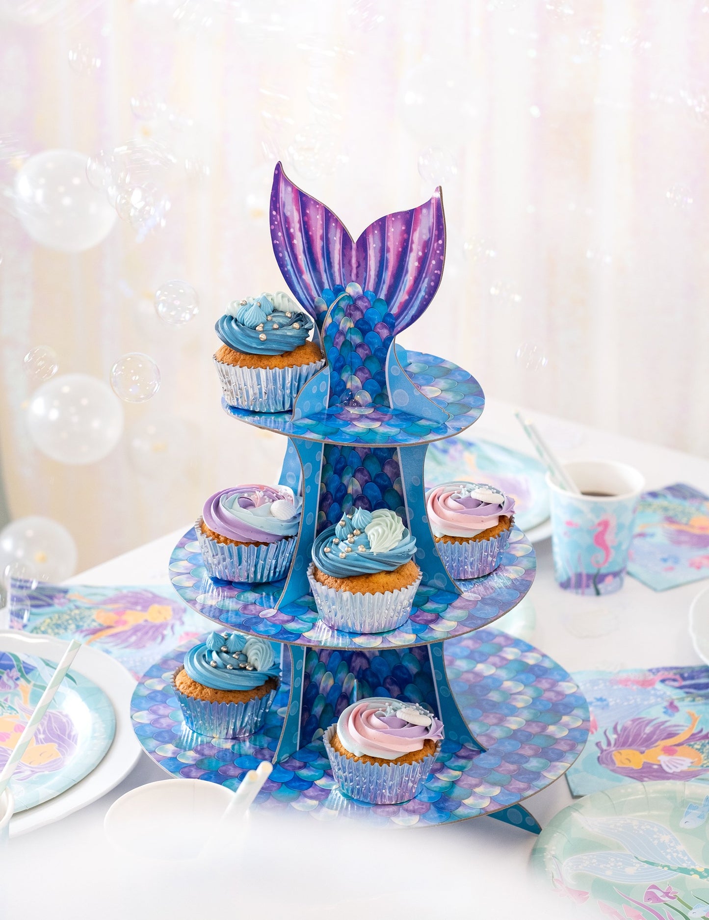 Cupcake Afișare Sirenă Purple Blue 40 cm