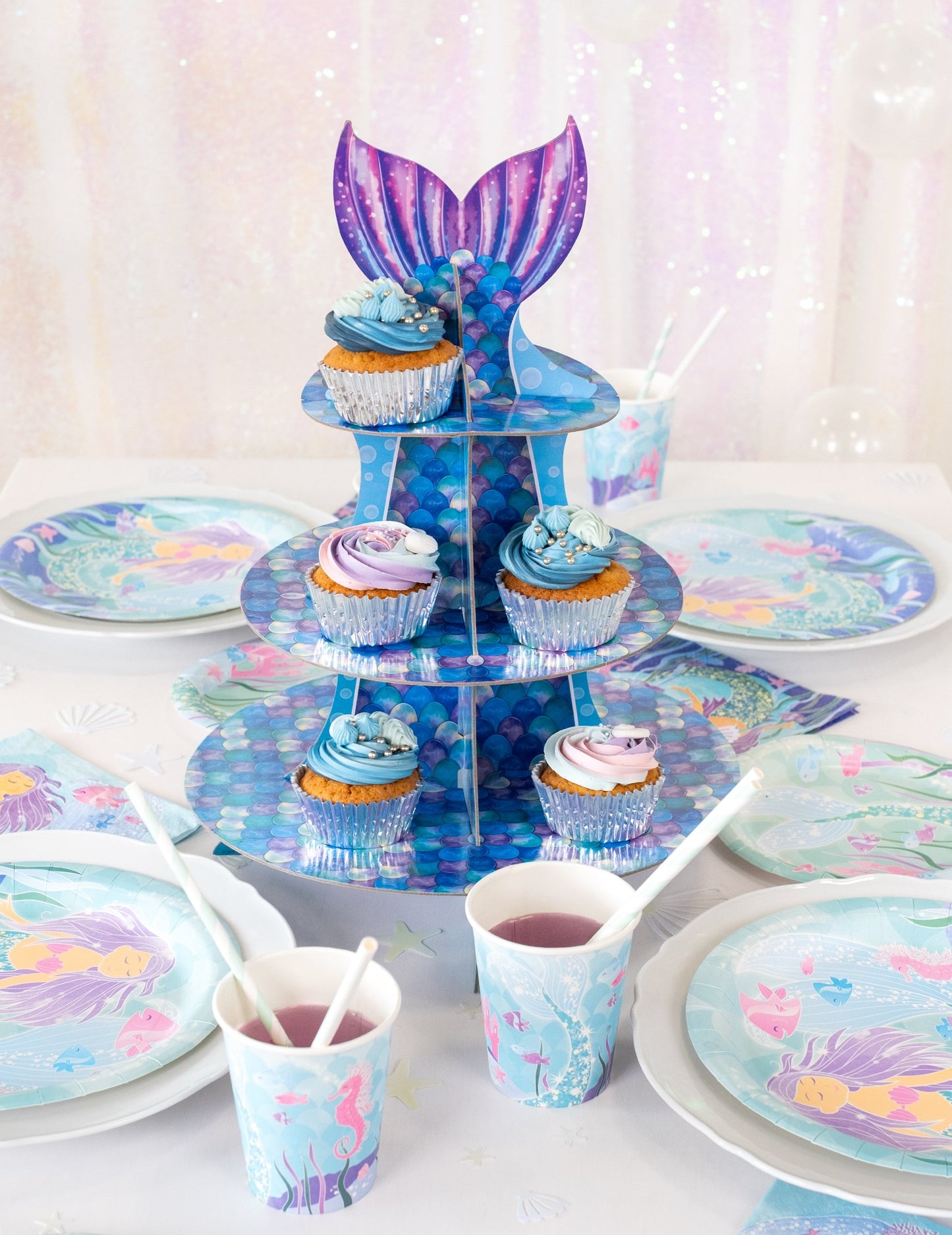 Cupcake Afișare Sirenă Purple Blue 40 cm