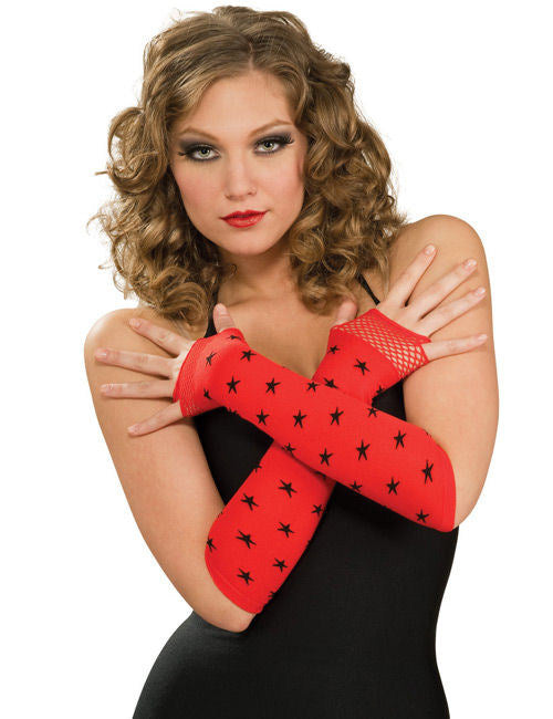 Mâneci protectoare punk cu stele, gotic, negru-roșu