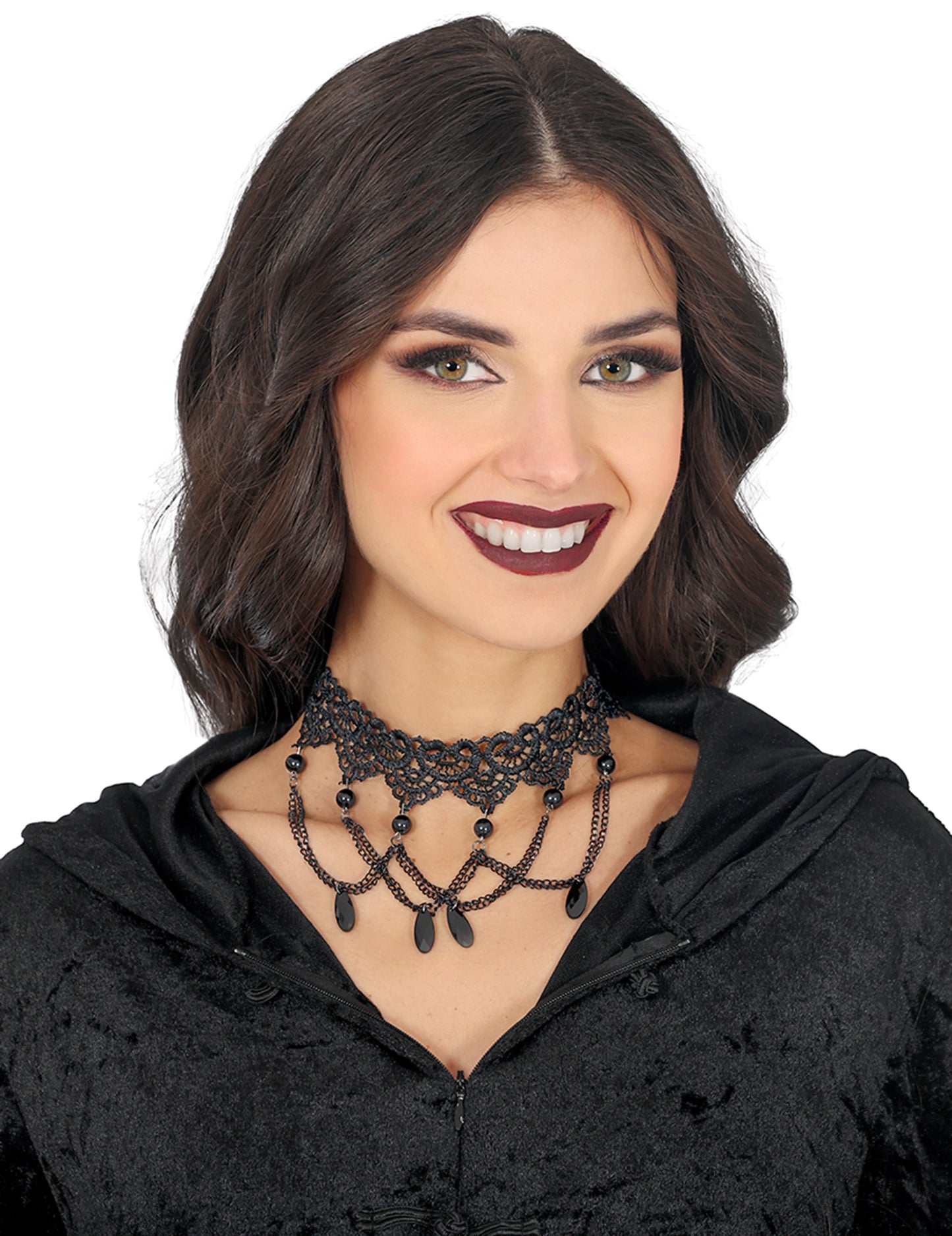 Ras de cou dentelle et chainettes noir