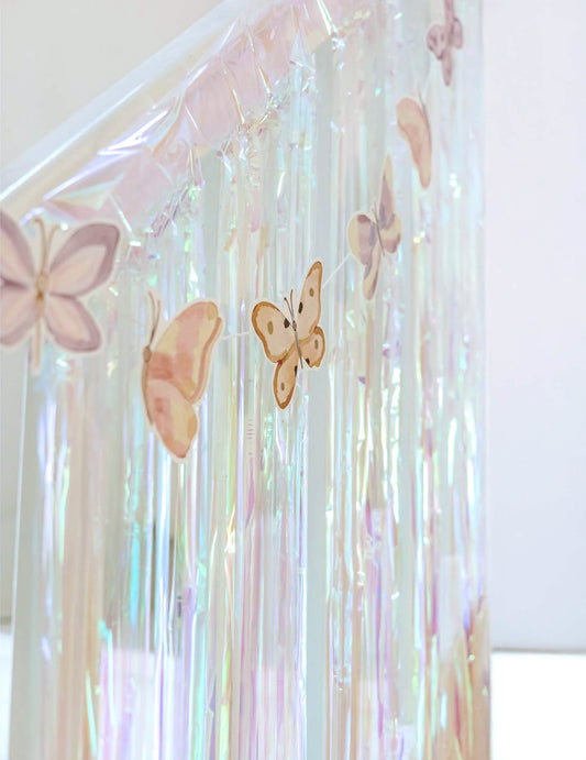 Cortină lamé iridescentă pe suport adeziv, 1 x 2 m, pentru decorațiuni festive