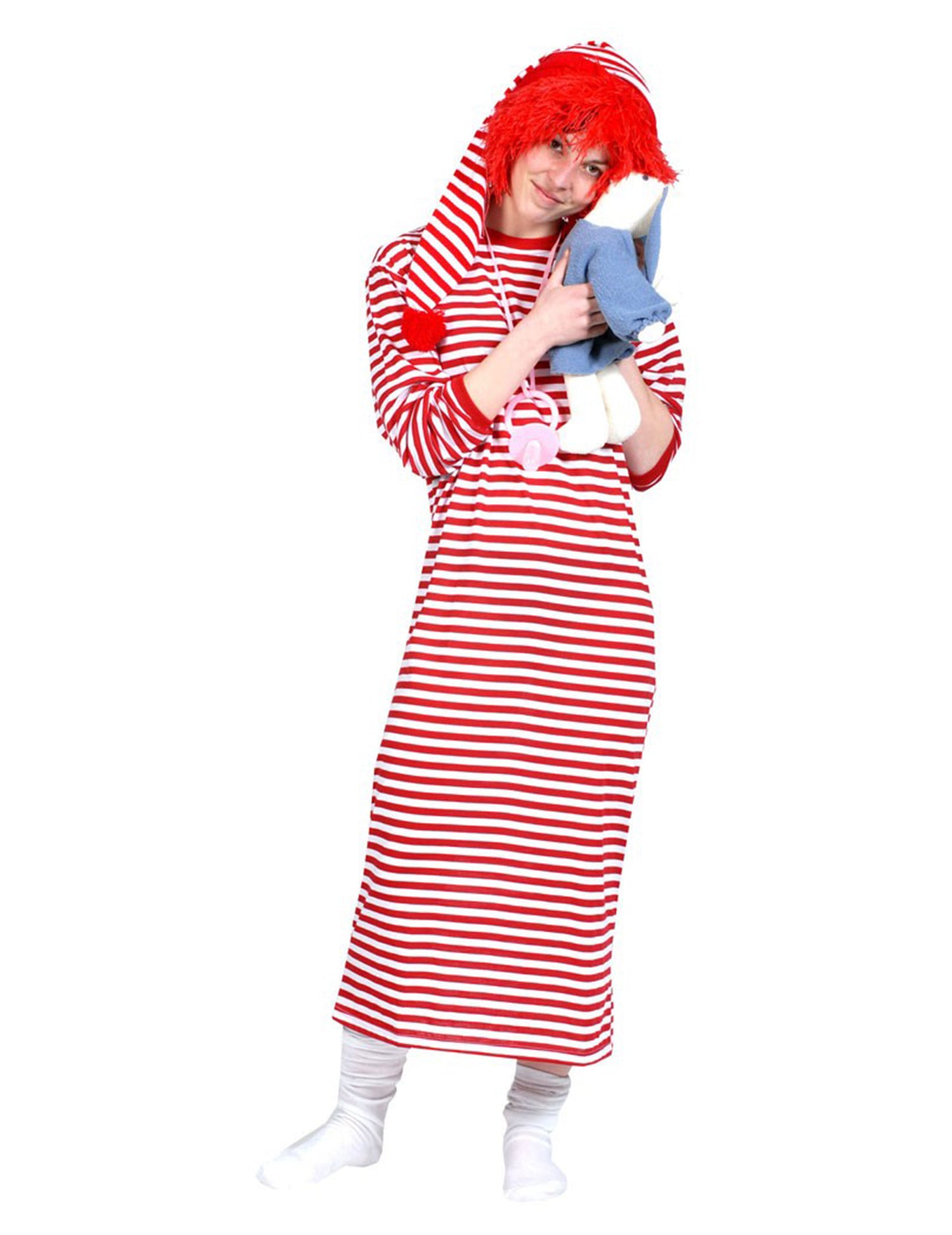 Rochie cu dungi roșii lungi și albe