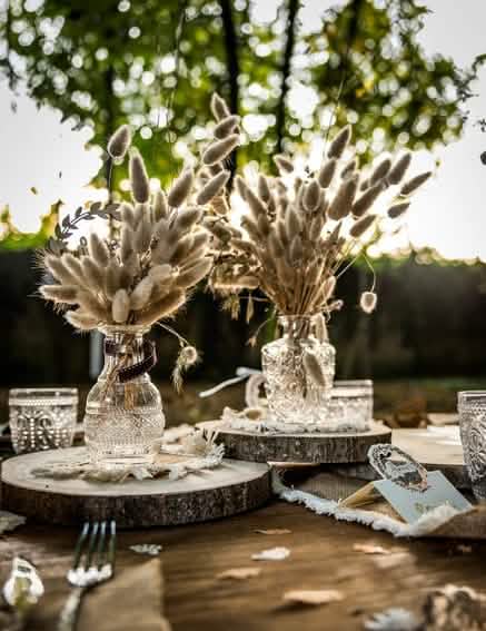 decorațiuni de masă cu buchete de flori uscate din buștean de lemn natural pentru decorare