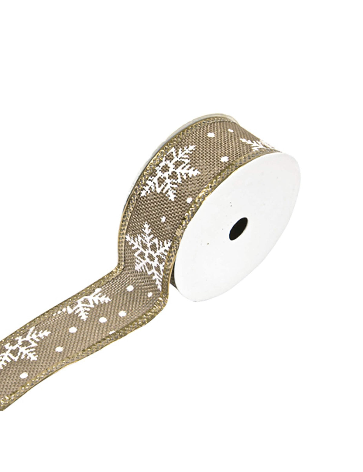 Ruban effet jute polaire flocons blancs pour déco de Noël marron et blanc
