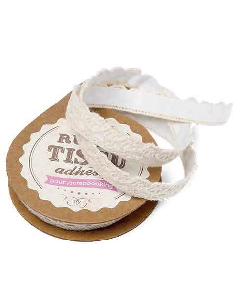 Panglică adezivă din material textil dantelat pentru scrapbooking, ivoire