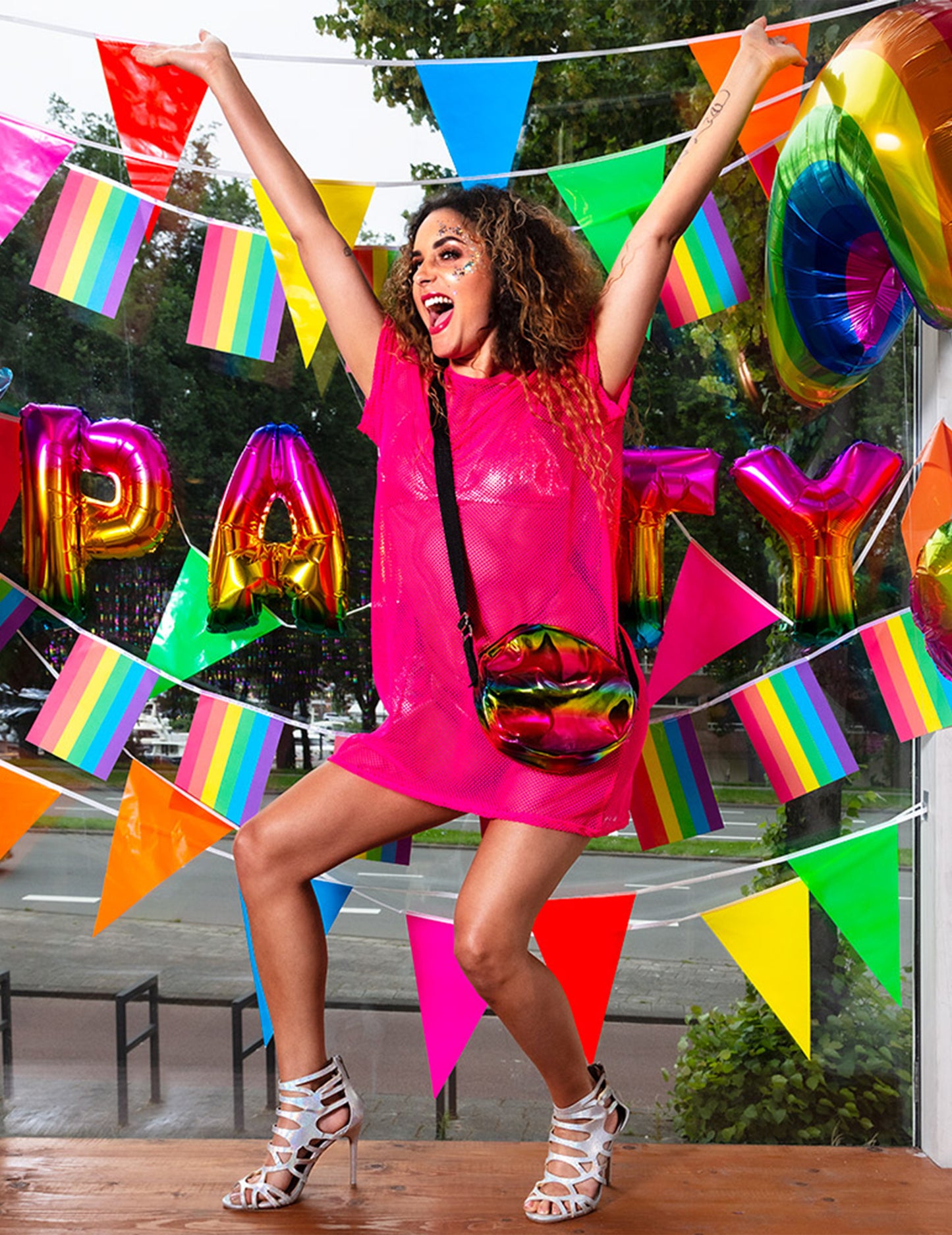 Geantă rotundă curcubeu holografic