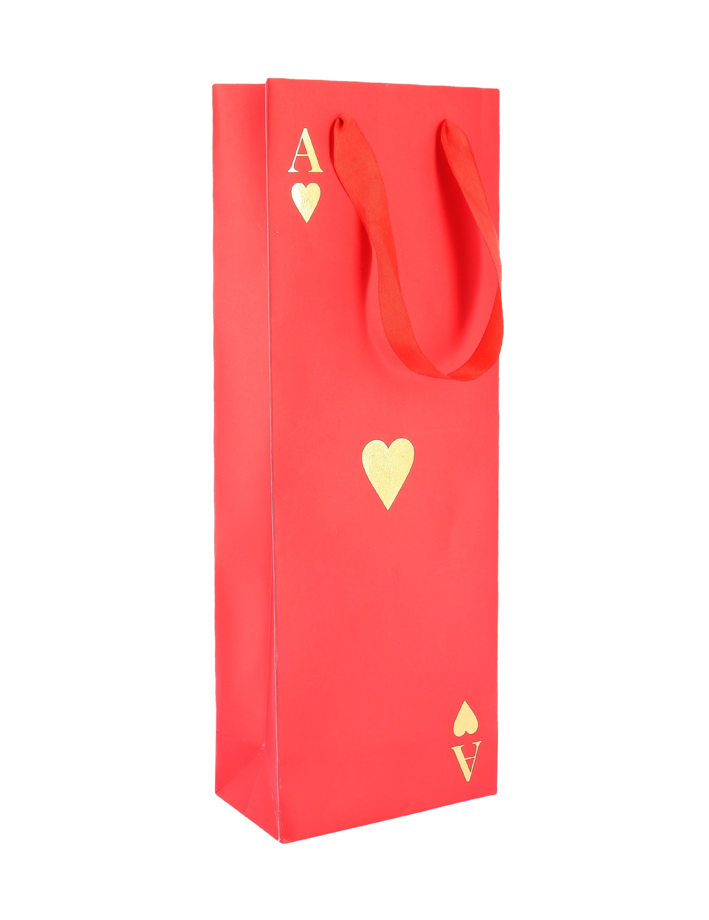 Pungă cadou cu sticlă în formă de inimă roșie, 14 x 39 cm