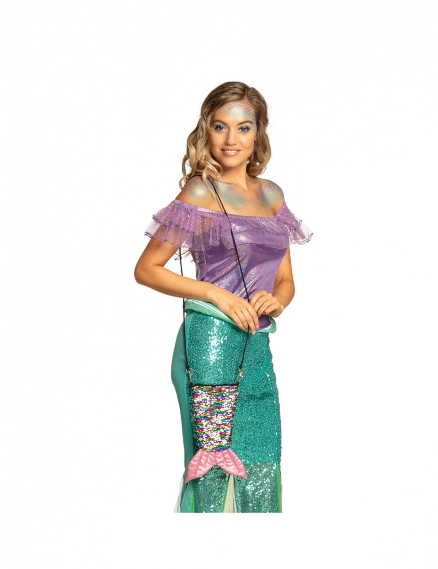 Geanta de coadă de sirenă cu arc-en-ciel și argint reversibil adult