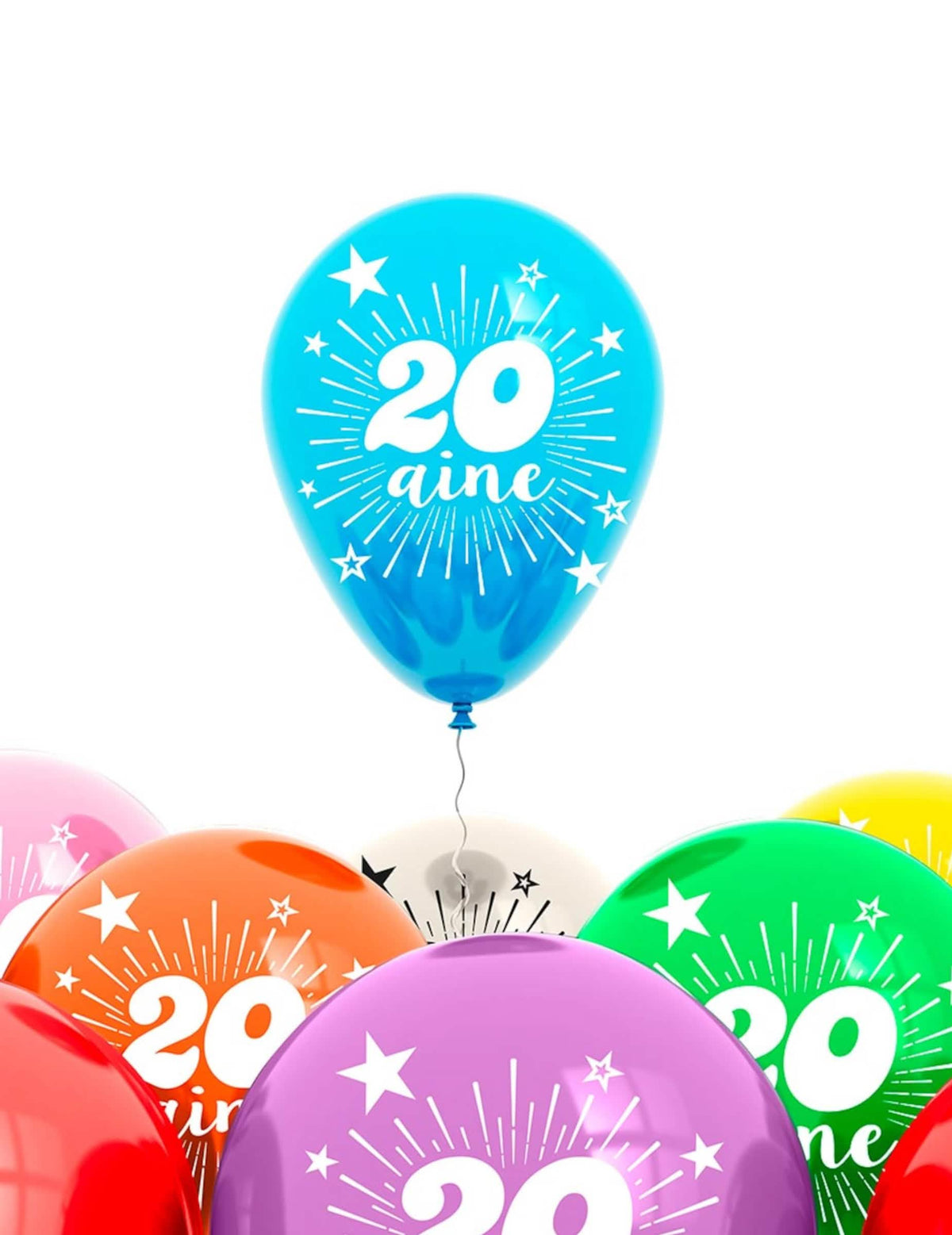 baloane 20 ani pentru petrecere de aniversare multicolore cu stele și inscripția 20 aine