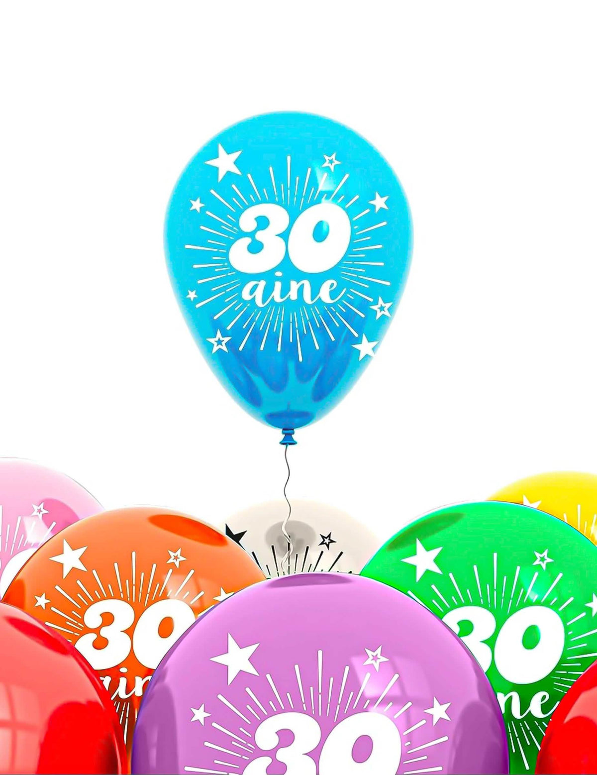 baloane 30 ani pentru adult multicolore cu motive stele și inscripția 30 aine