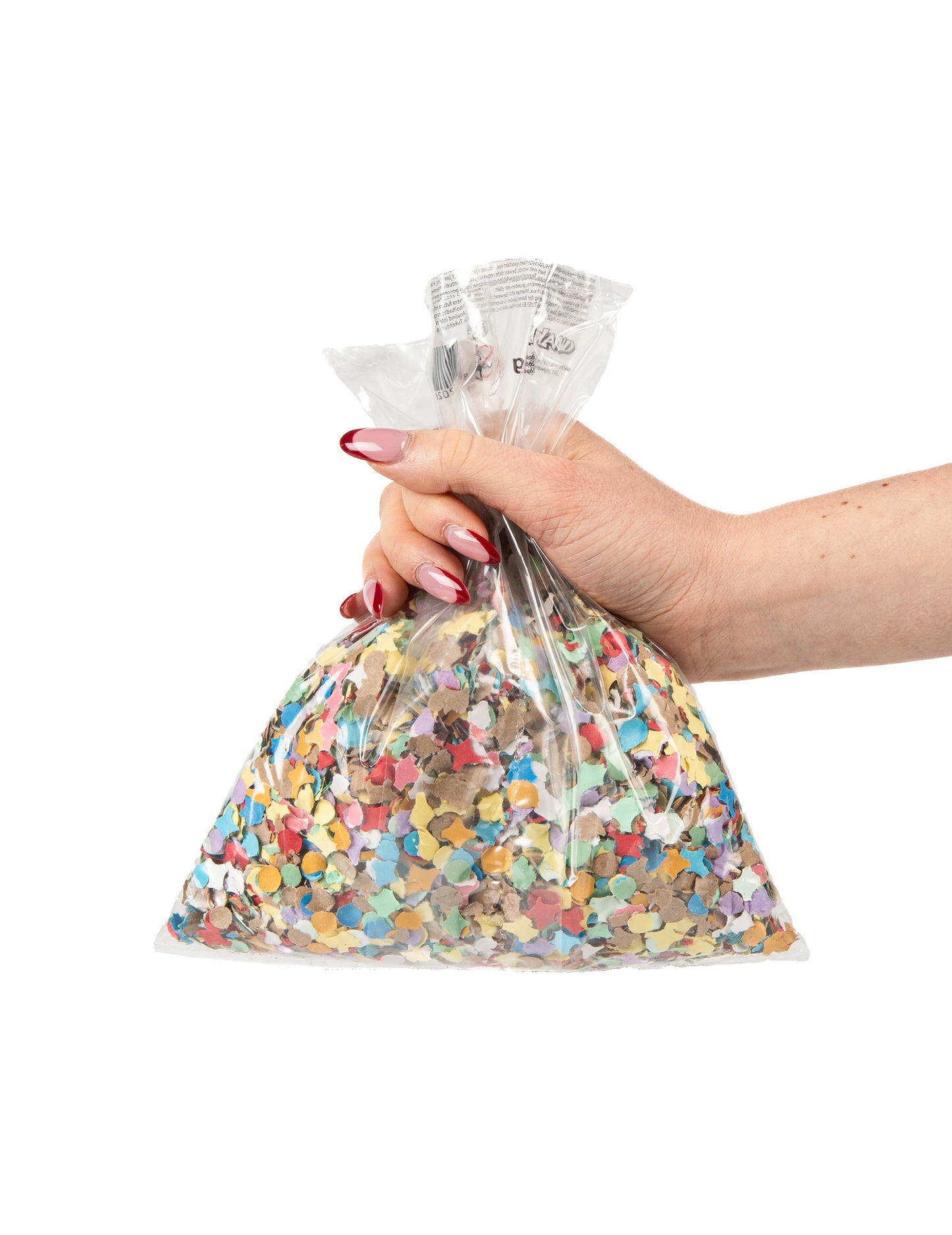 Prezentare a modului de a ține punga cu confetti colorate