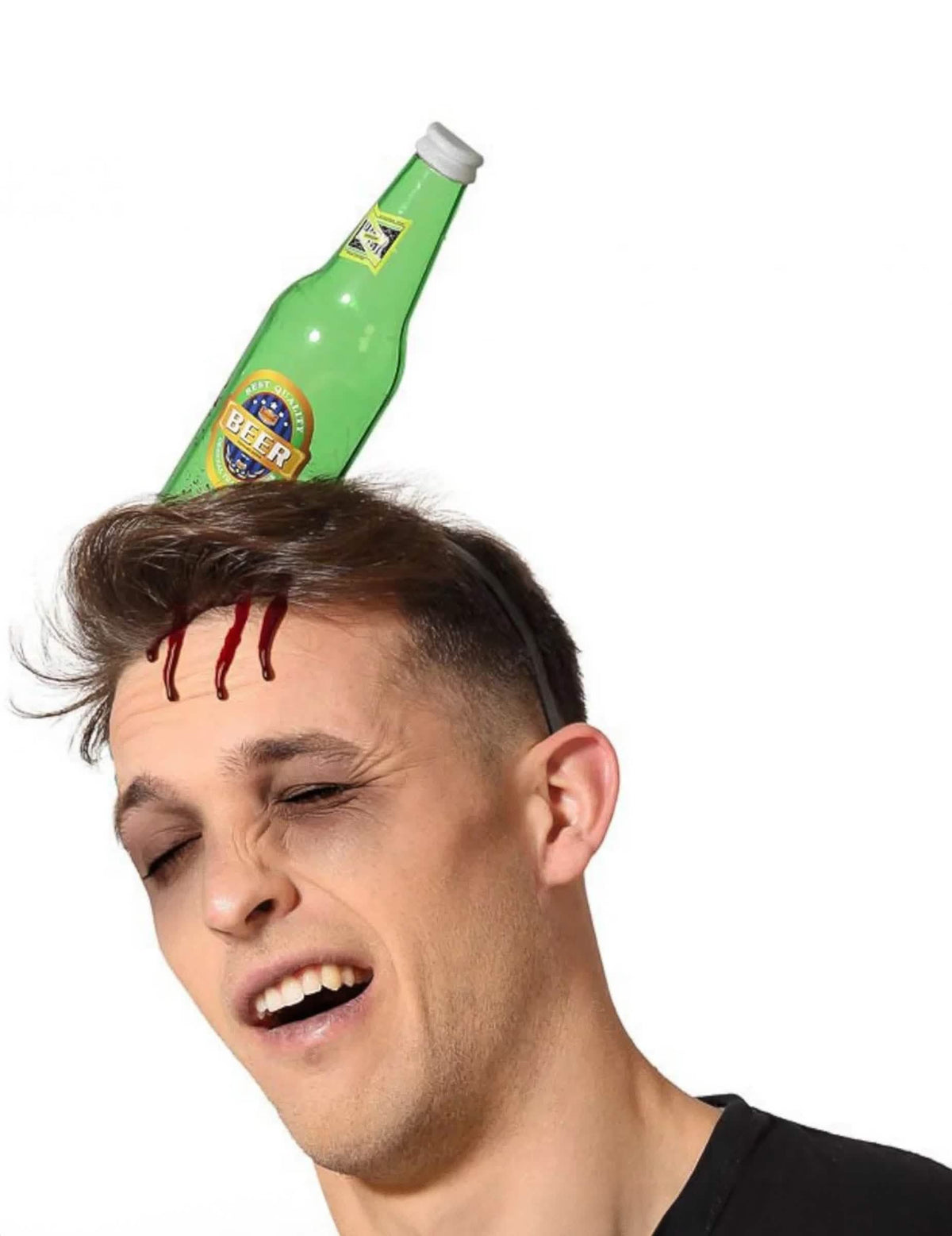 bentiță cu sticlă de bere spartă pentru adult verde cu sânge fals