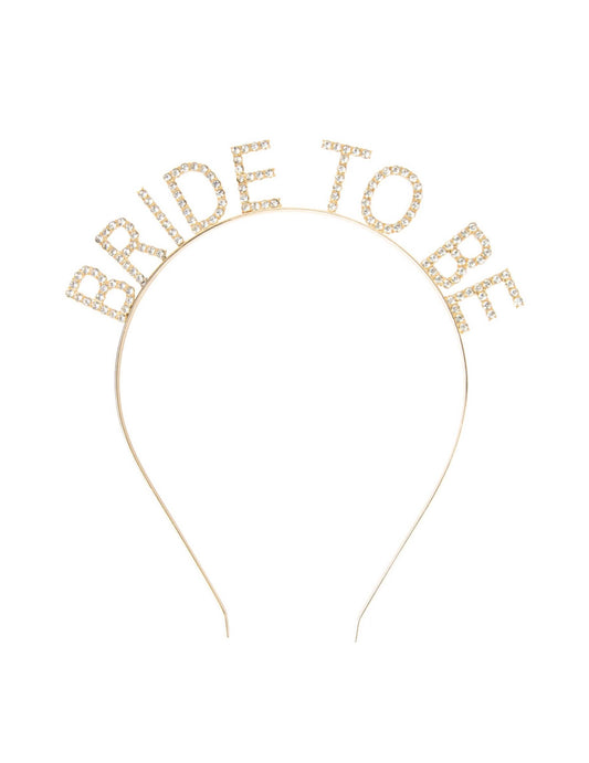 Gros plan sur l'inscription en strass du Serre-tête Bride to be